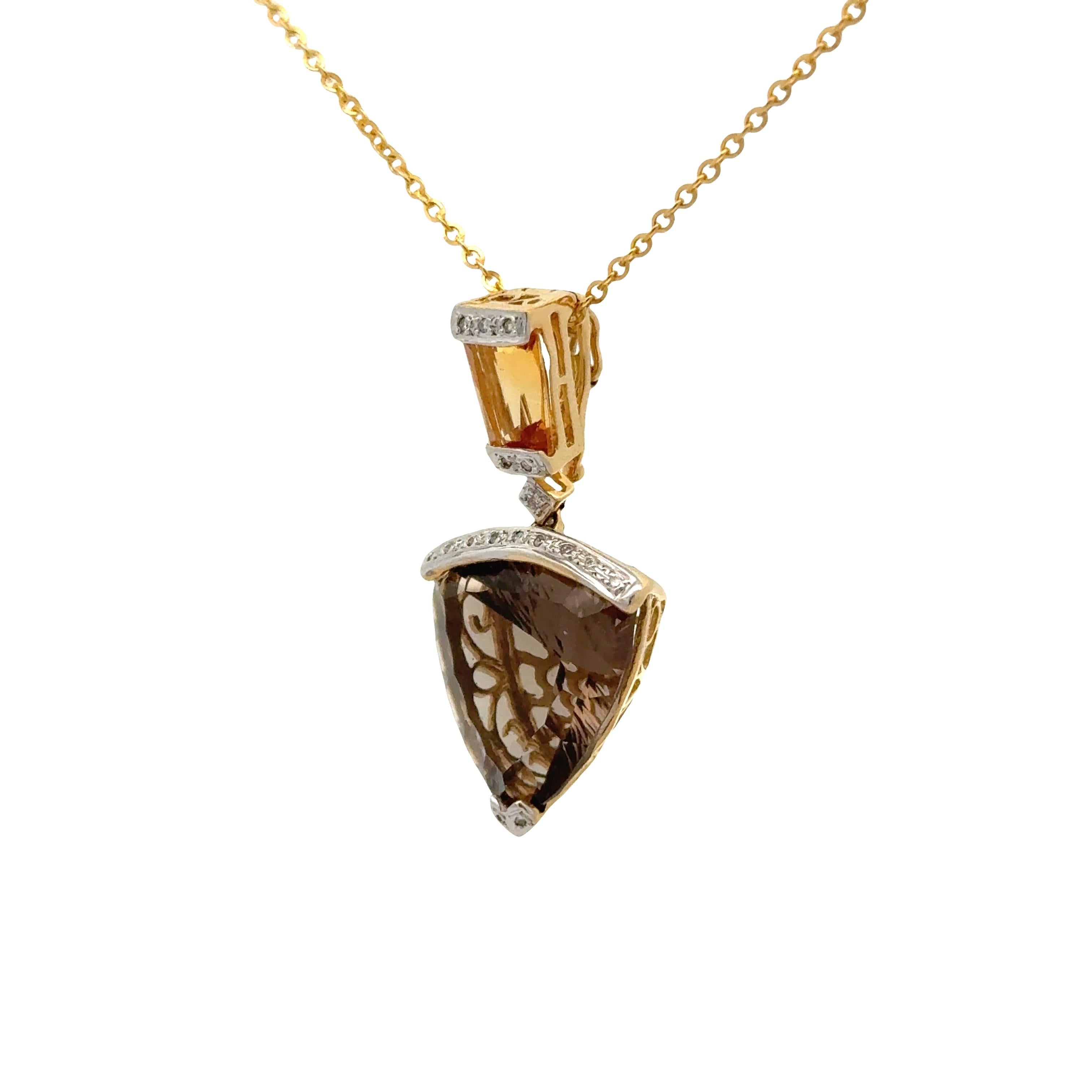 Bellarri Smokey Quartz Citrine Diamond 18K Yellow Gold Pendant Necklace
