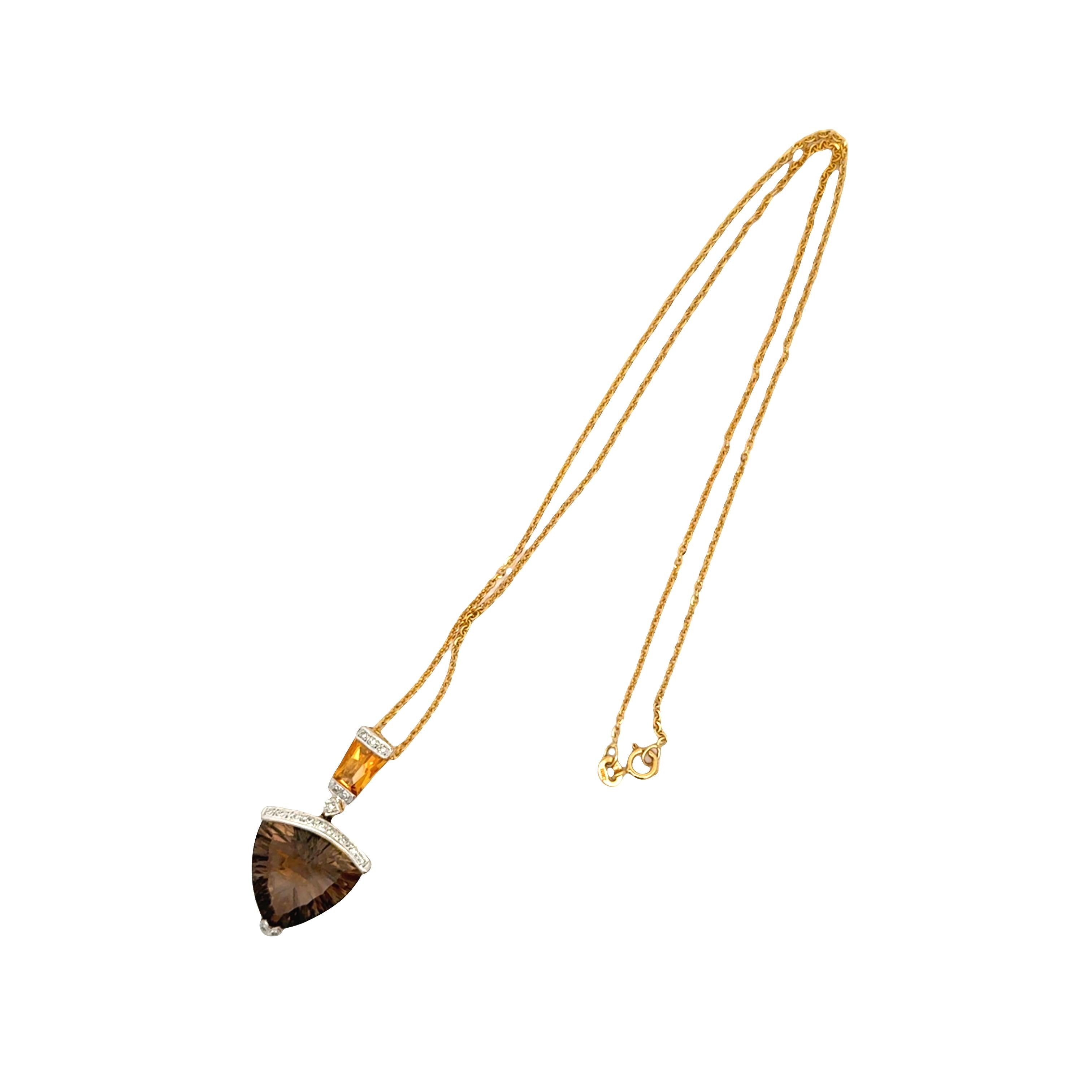 Bellarri Smokey Quartz Citrine Diamond 18K Yellow Gold Pendant Necklace