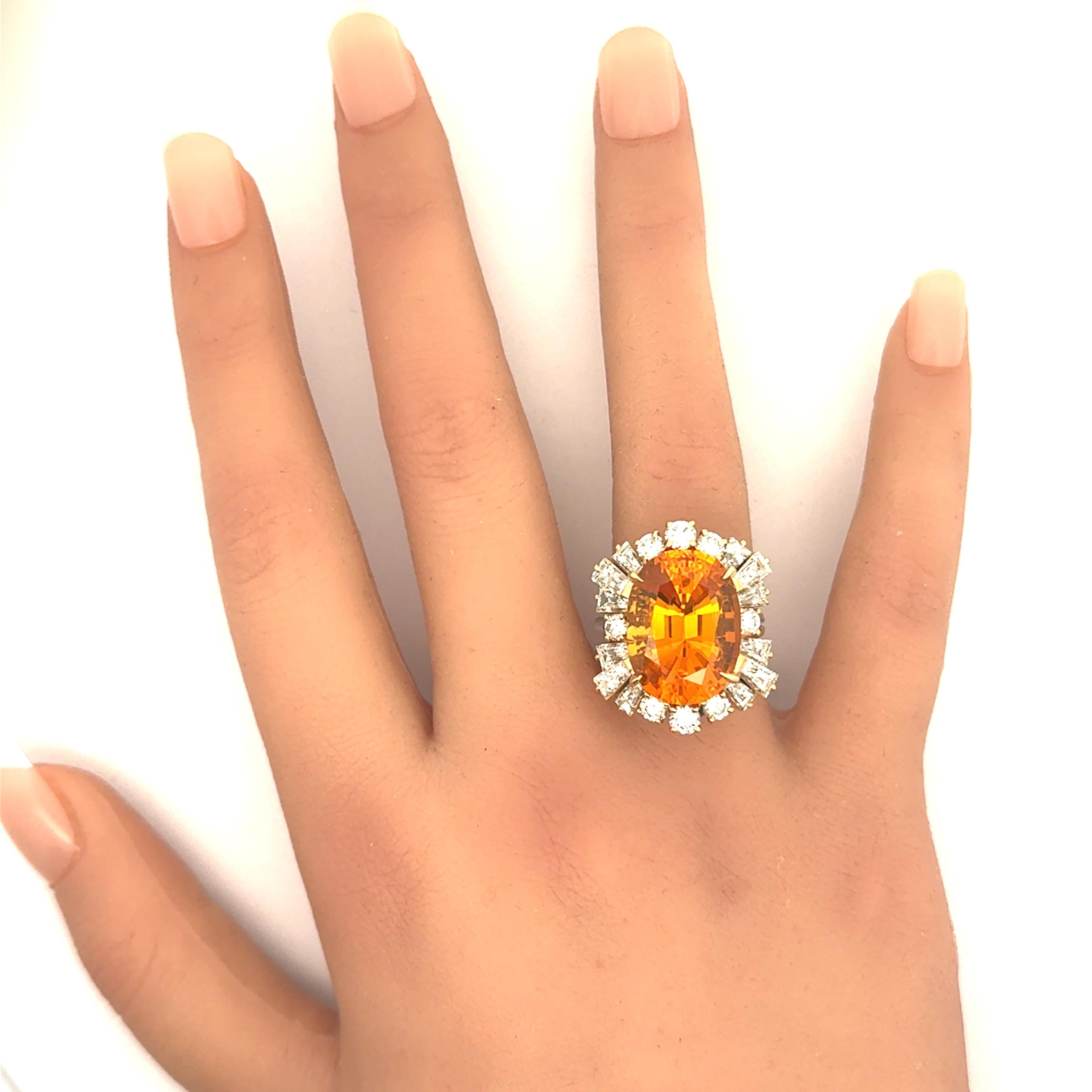 Fred Paris 17.37 Carat Orange Sapphire Diamond 18K Yellow Gold Ring, GIA Cert
