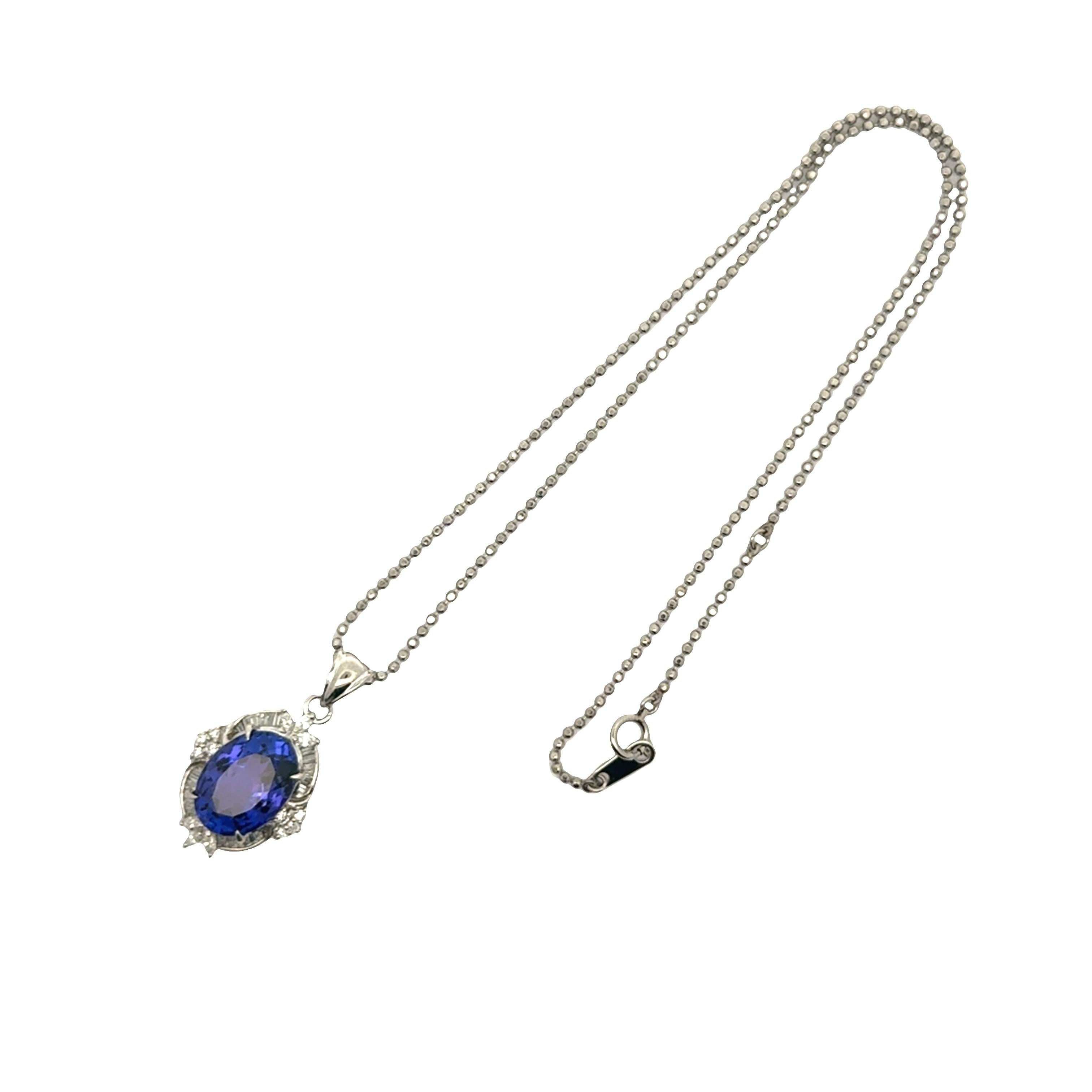9.73 Carat Tanzanite Diamond Platinum Halo Pendant Necklace