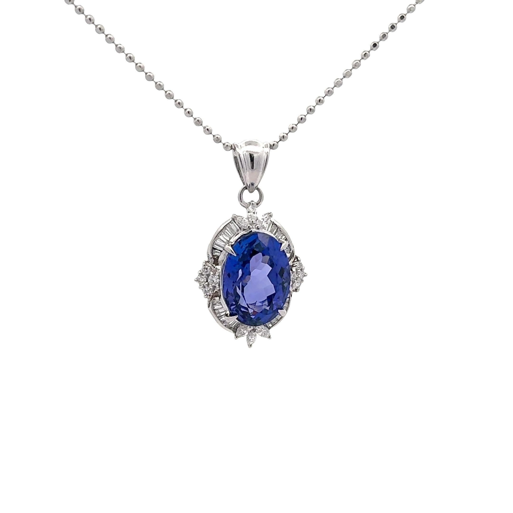 9.73 Carat Tanzanite Diamond Platinum Halo Pendant Necklace