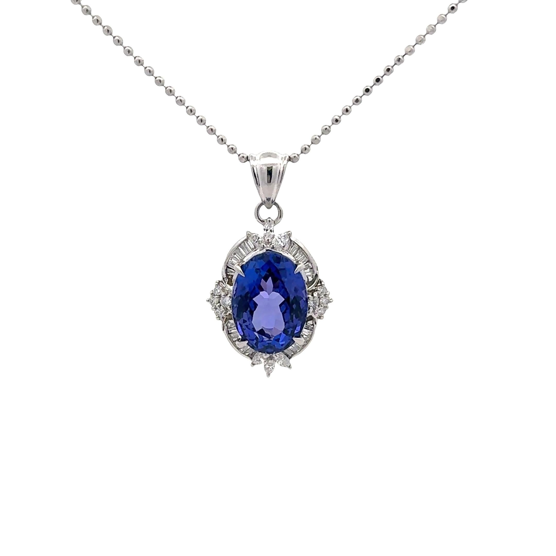 9.73 Carat Tanzanite Diamond Platinum Halo Pendant Necklace