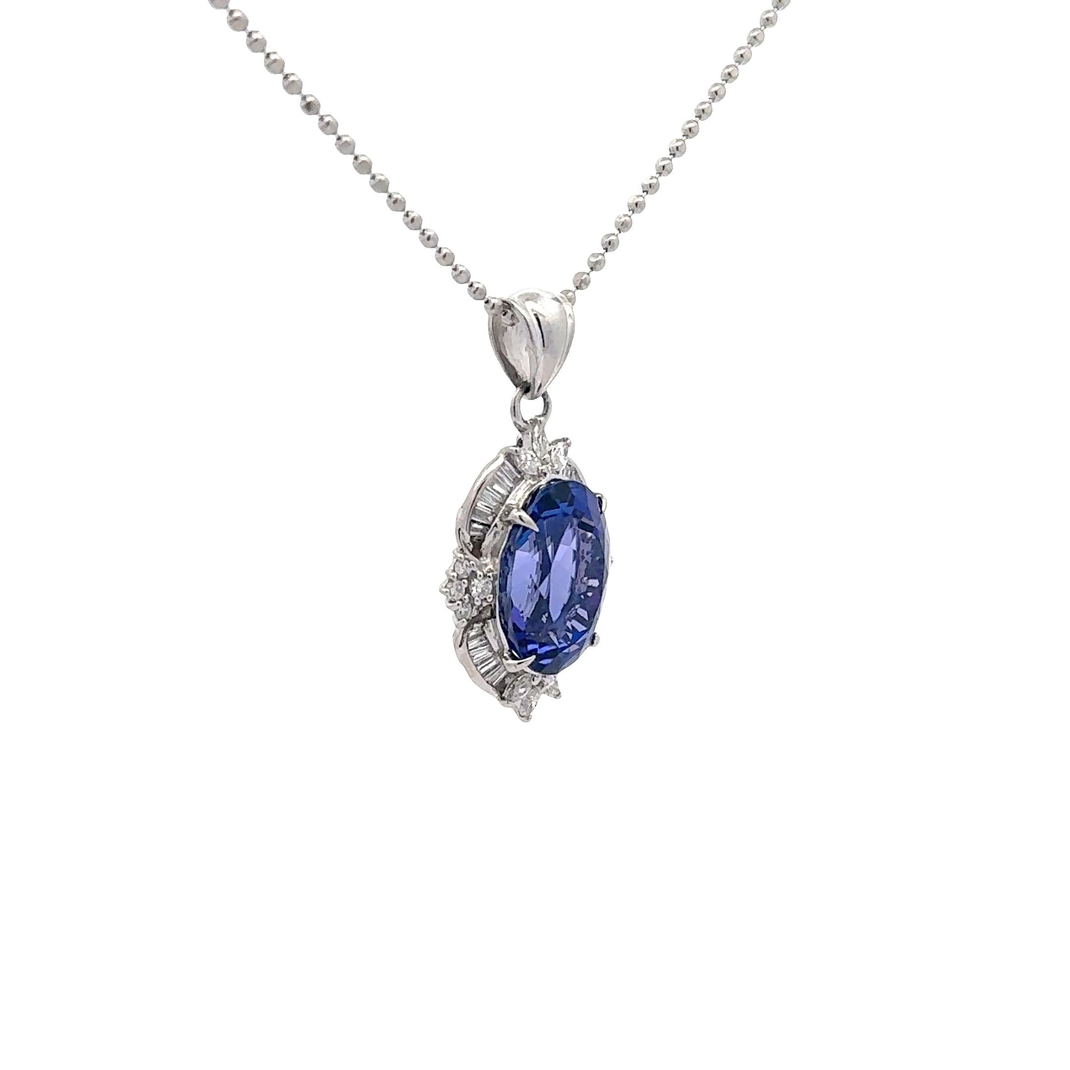 9.73 Carat Tanzanite Diamond Platinum Halo Pendant Necklace