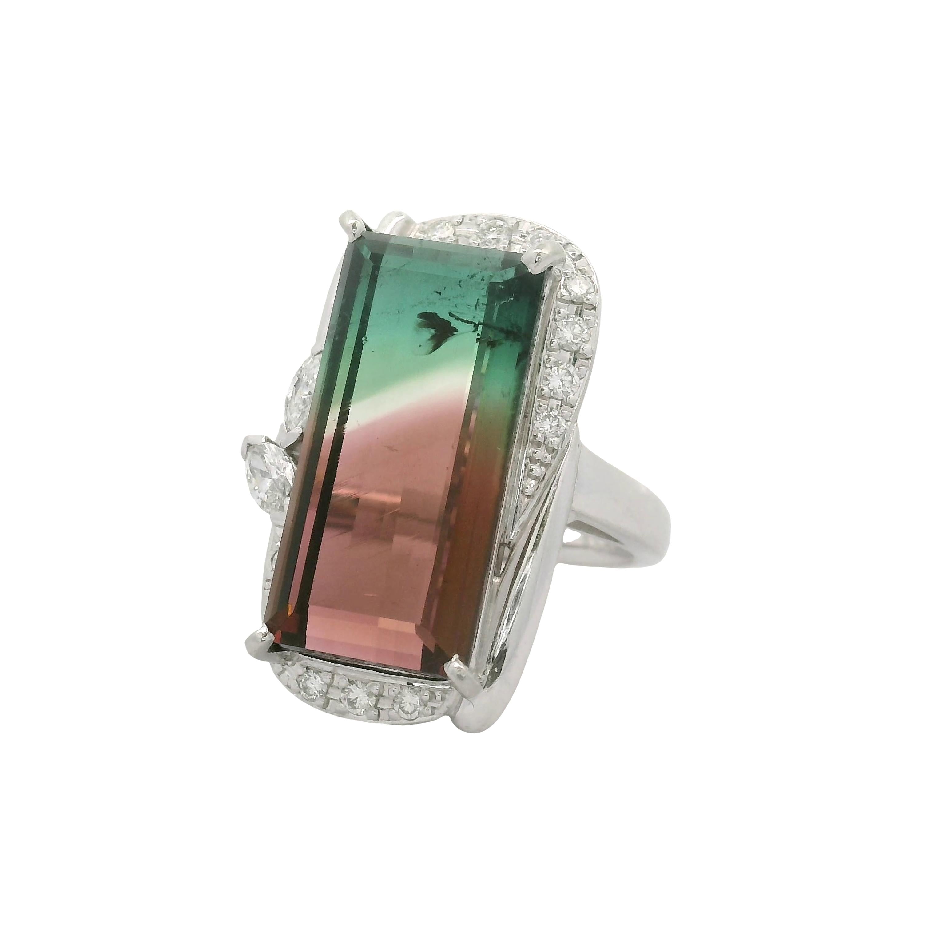 13.48 Carat Watermelon Tourmaline Diamond Platinum