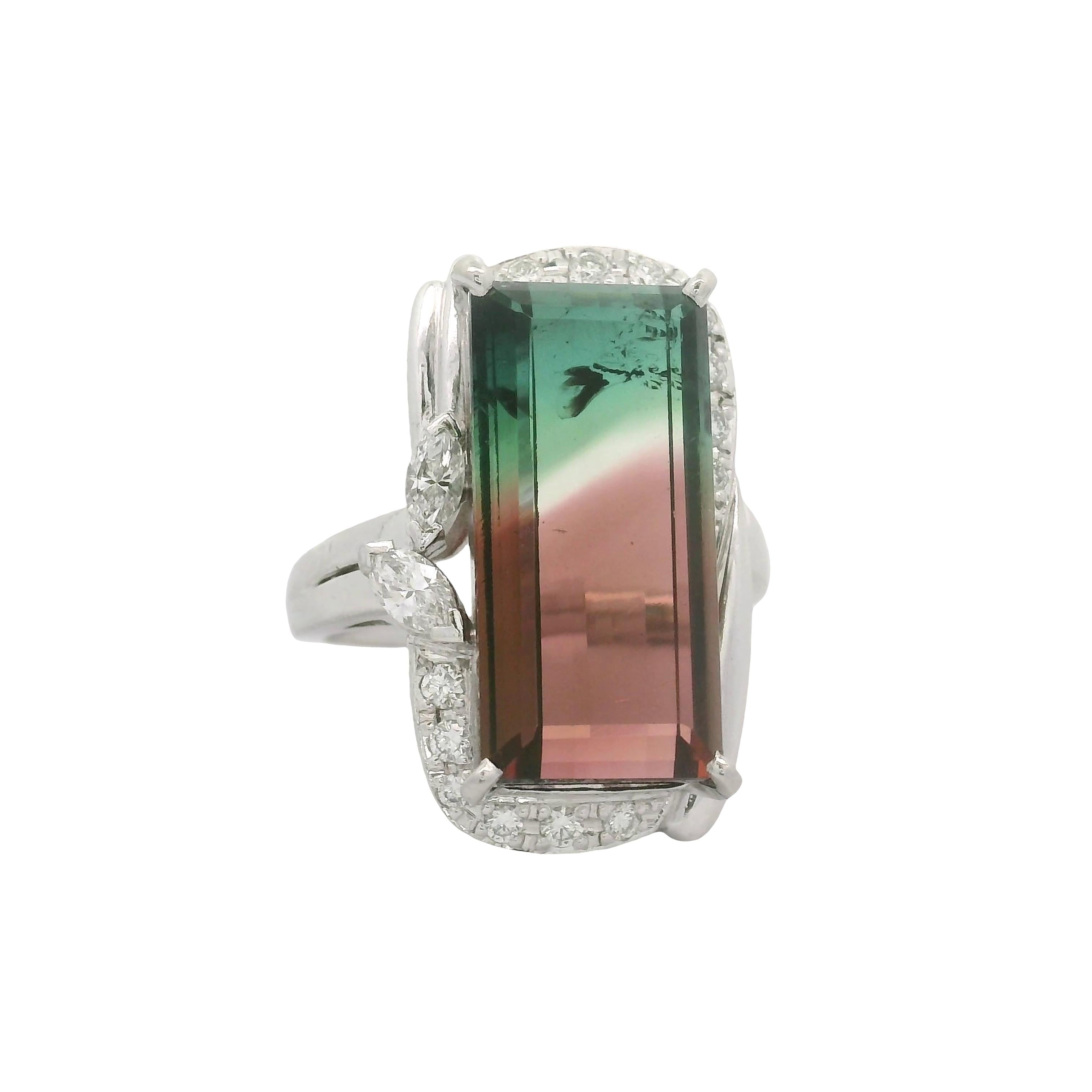 13.48 Carat Watermelon Tourmaline Diamond Platinum