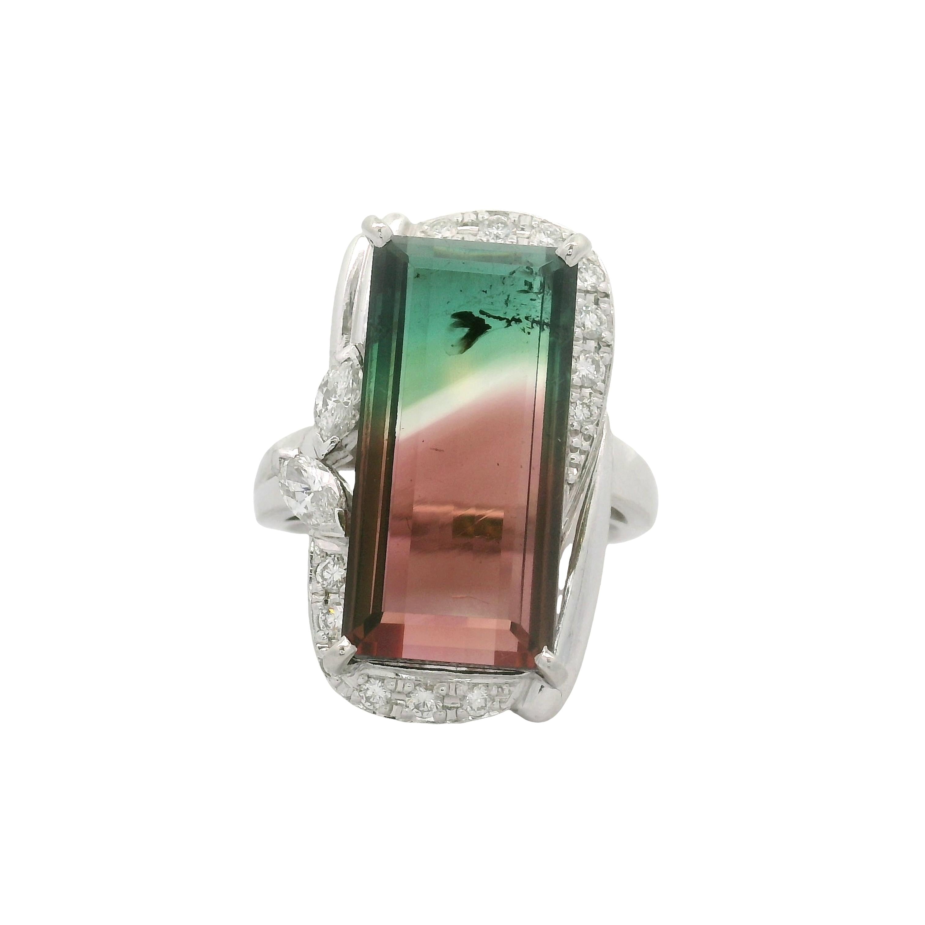 13.48 Carat Watermelon Tourmaline Diamond Platinum