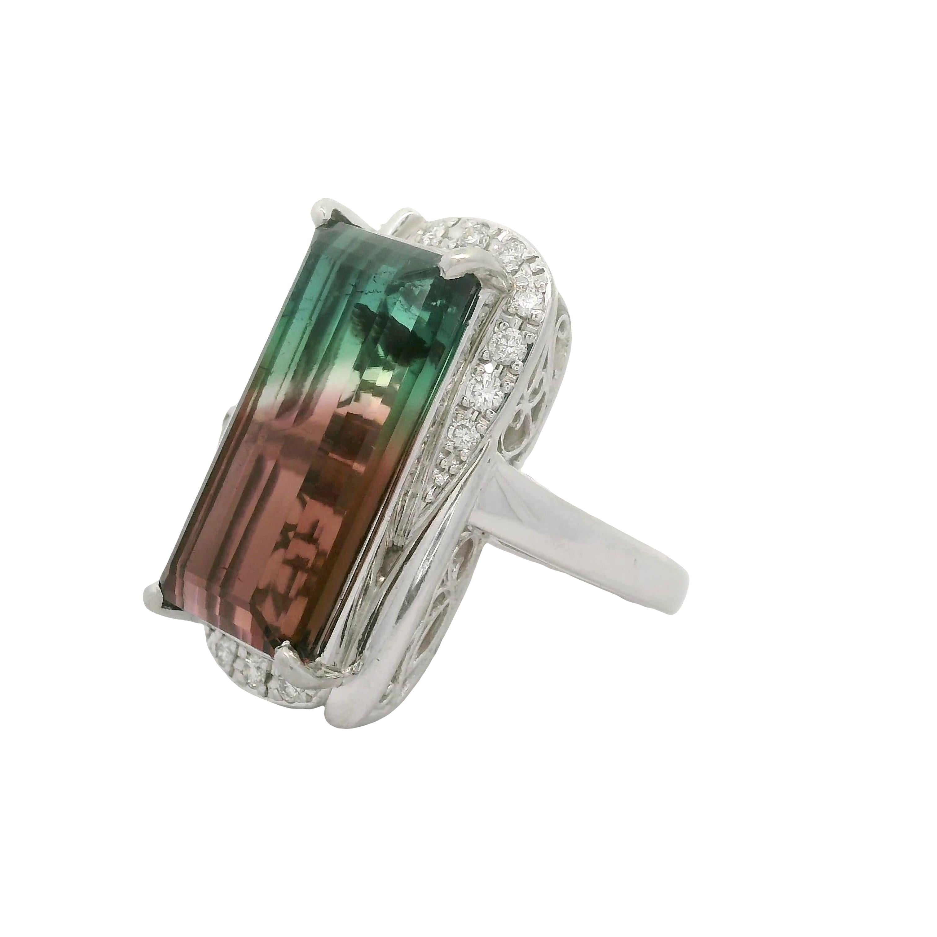 13.48 Carat Watermelon Tourmaline Diamond Platinum