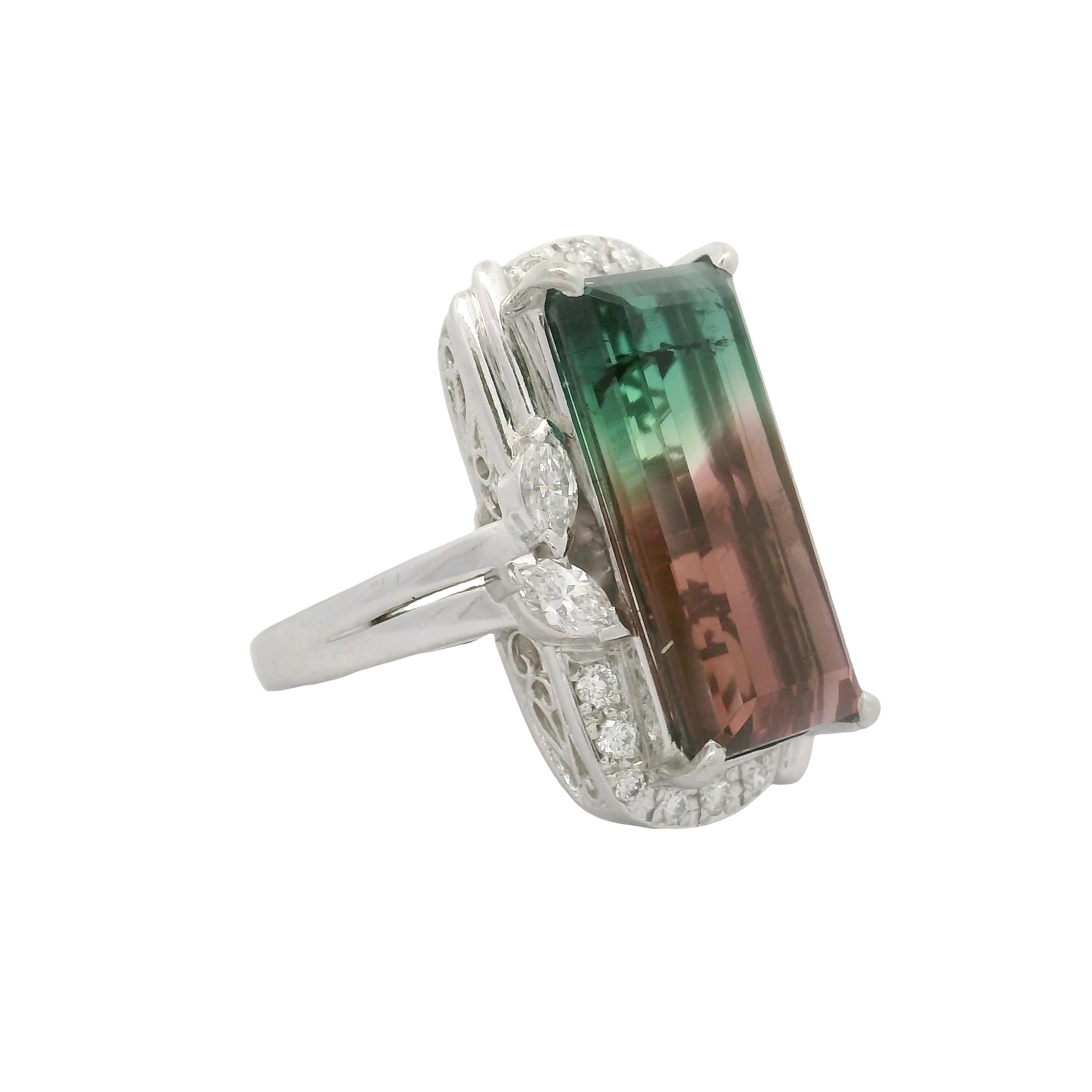 13.48 Carat Watermelon Tourmaline Diamond Platinum