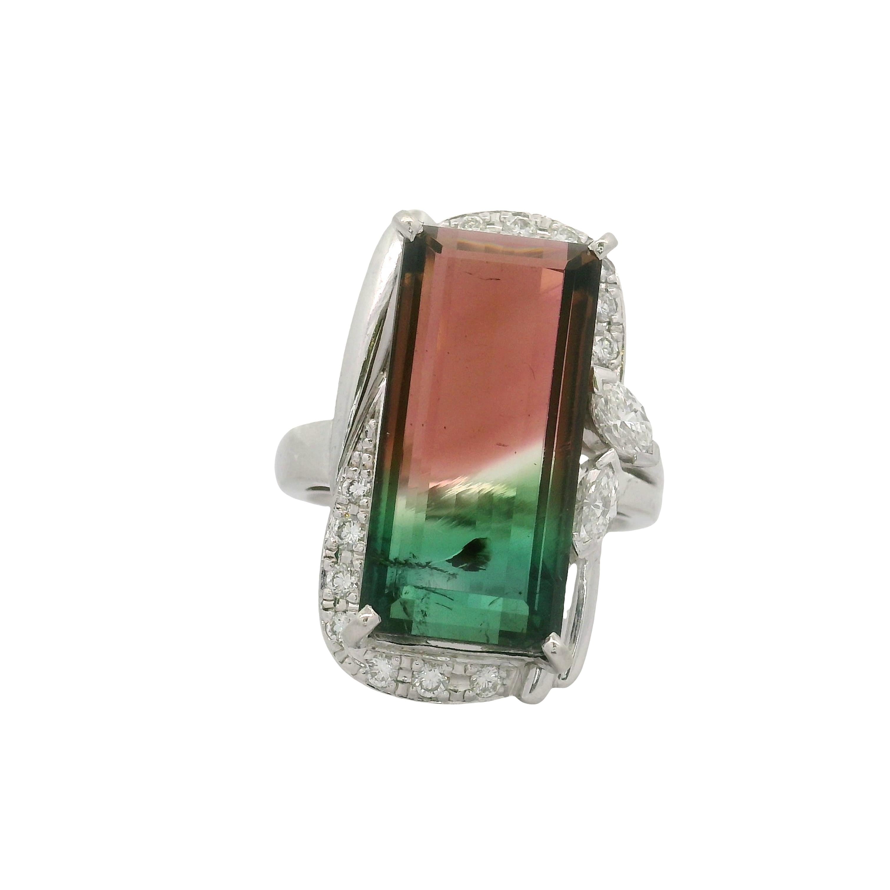 13.48 Carat Watermelon Tourmaline Diamond Platinum