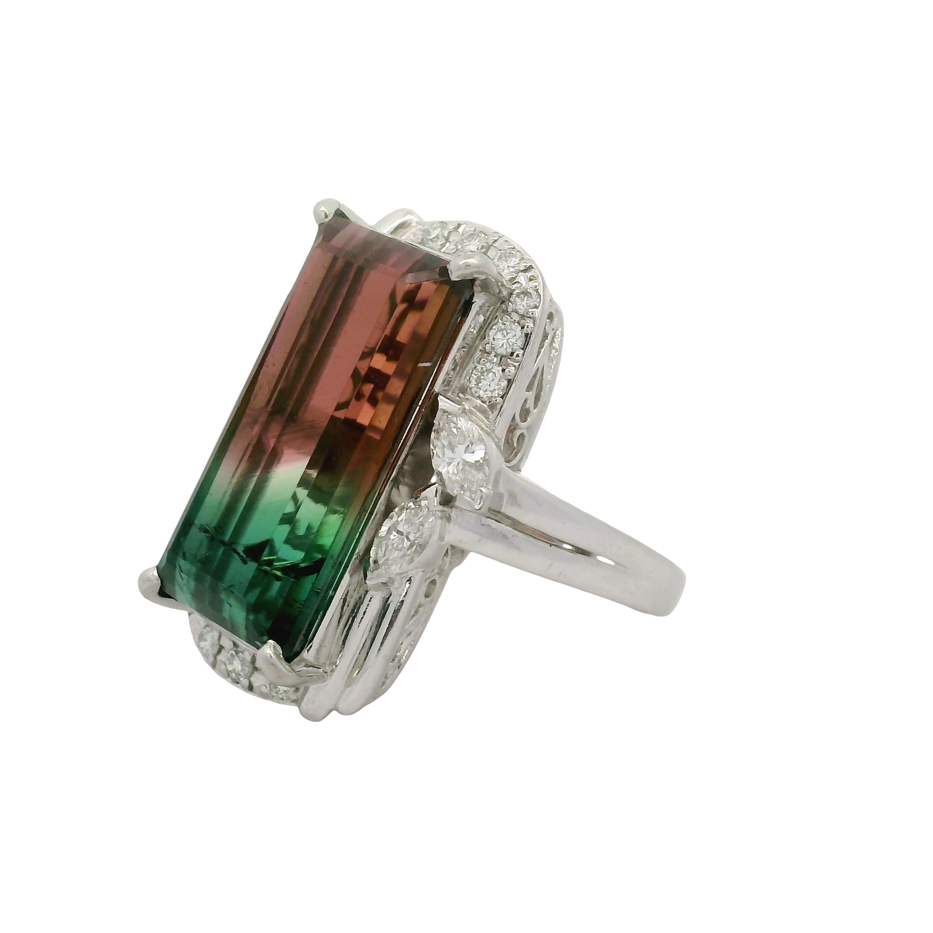 13.48 Carat Watermelon Tourmaline Diamond Platinum