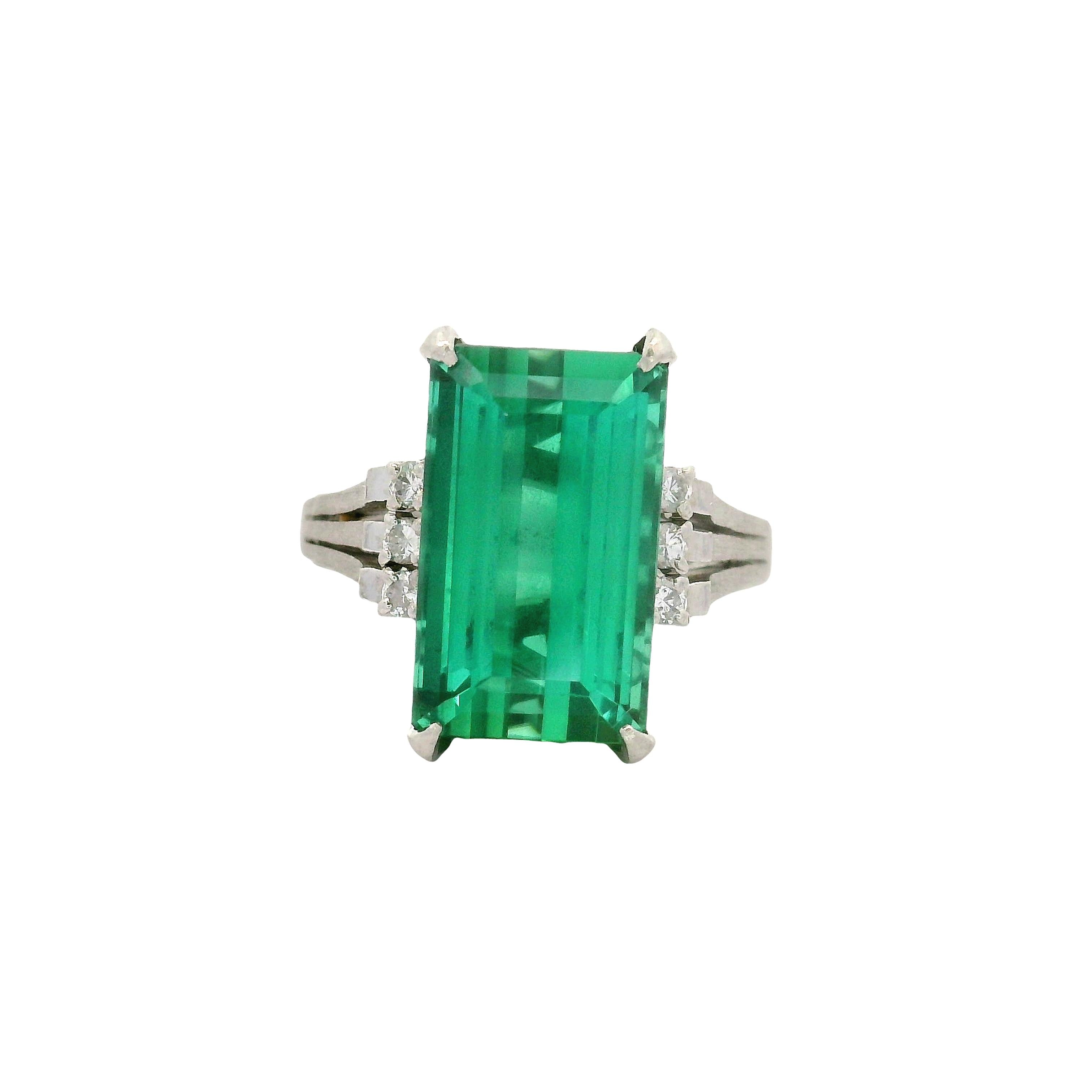 7.46 Carat Green Tourmaline Diamond Platinum Ring