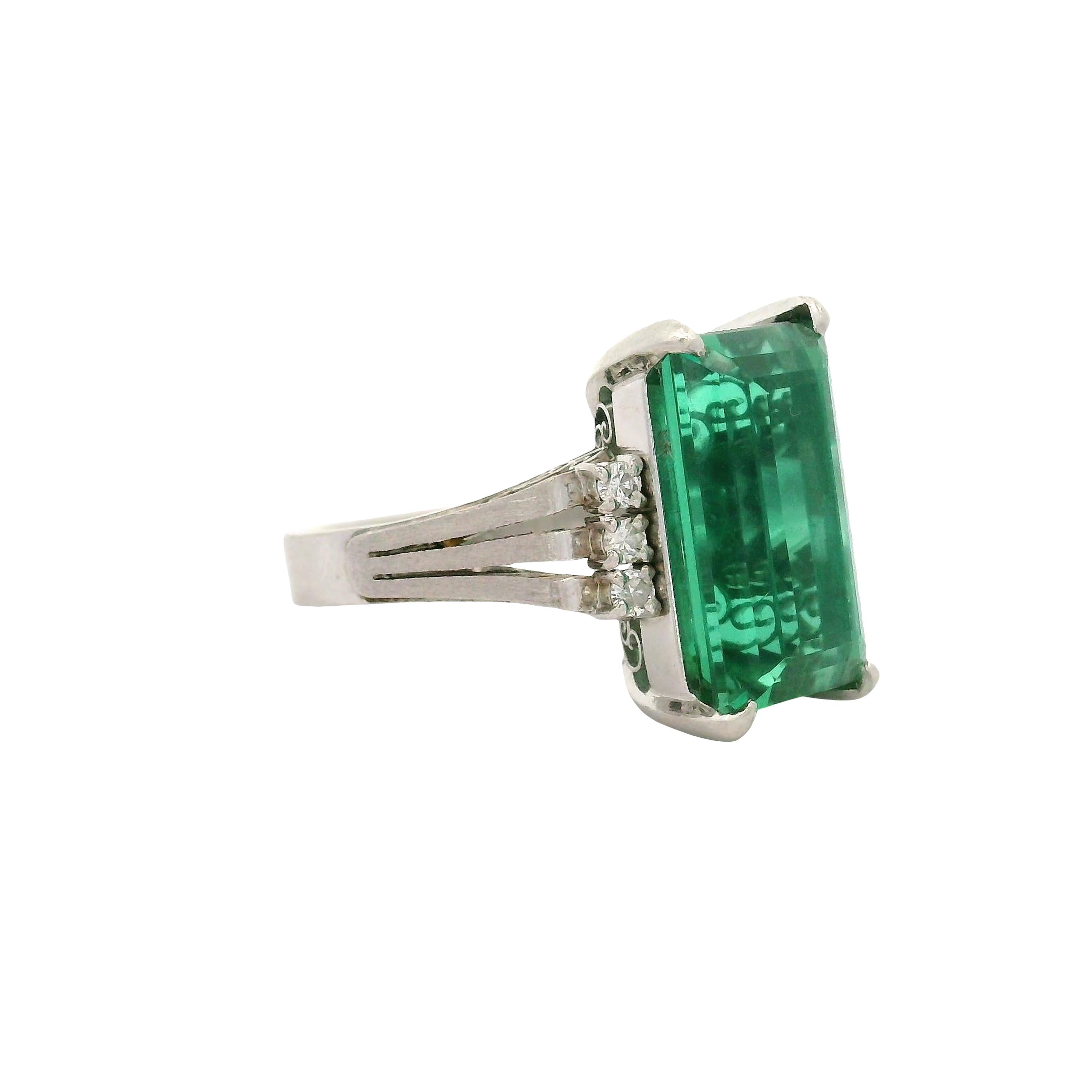 7.46 Carat Green Tourmaline Diamond Platinum Ring