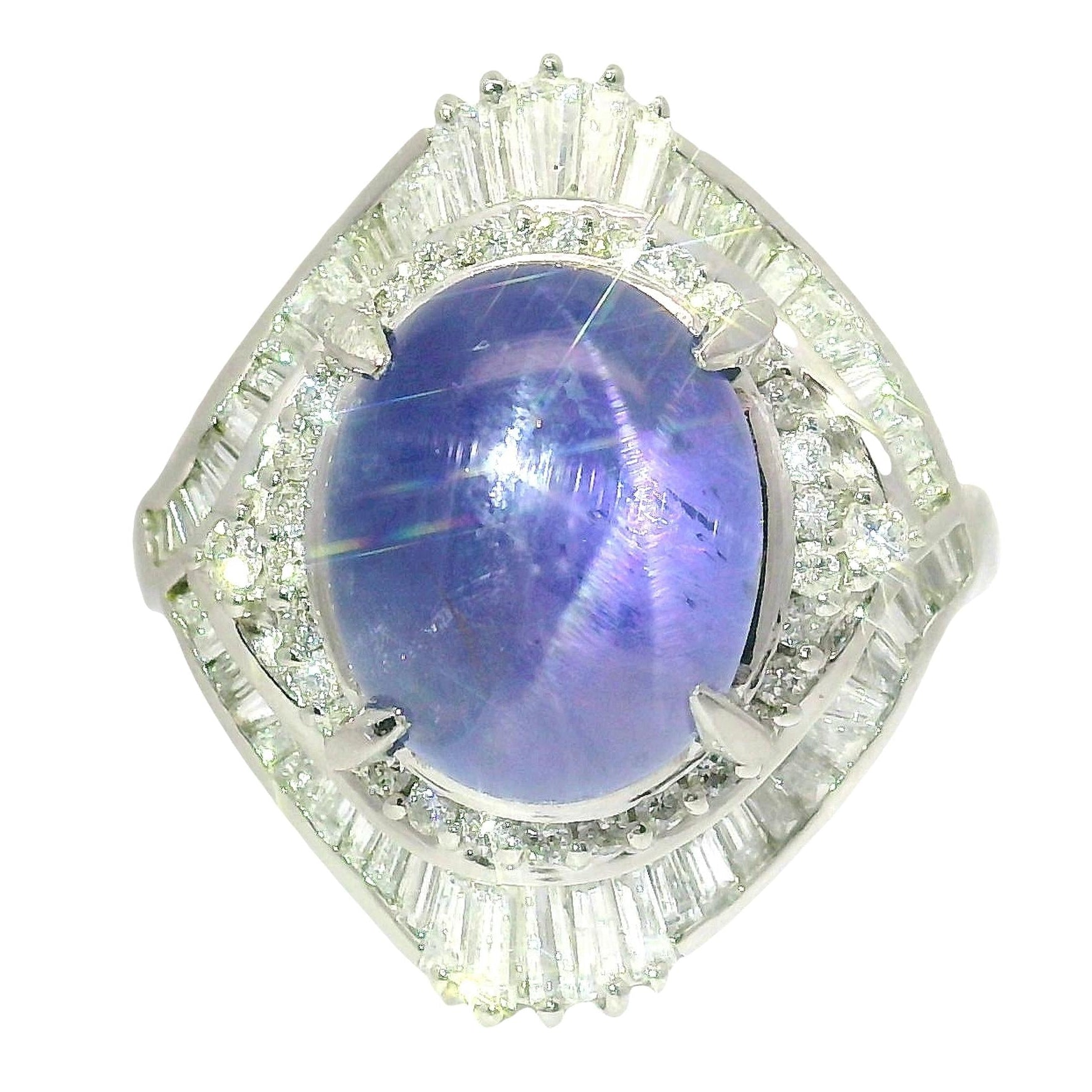 10.75 Carat Blue Star Sapphire Diamond Platinum Double Halo Ring