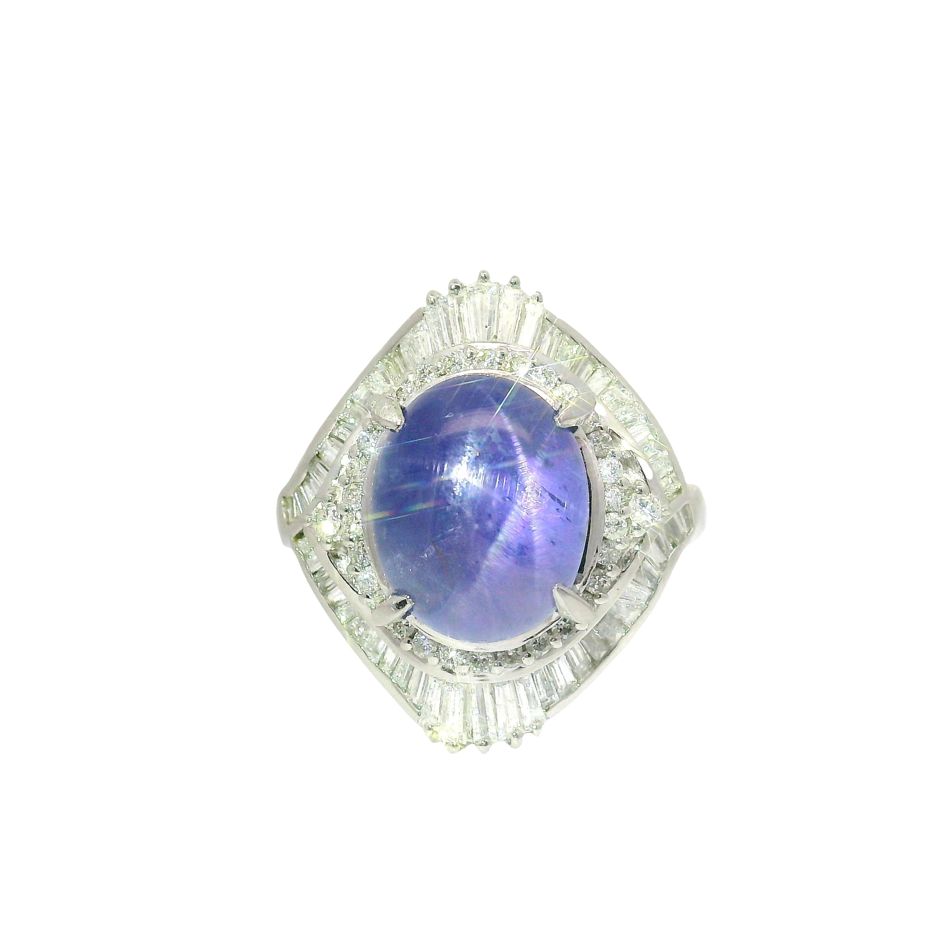 10.75 Carat Blue Star Sapphire Diamond Platinum Double Halo Ring