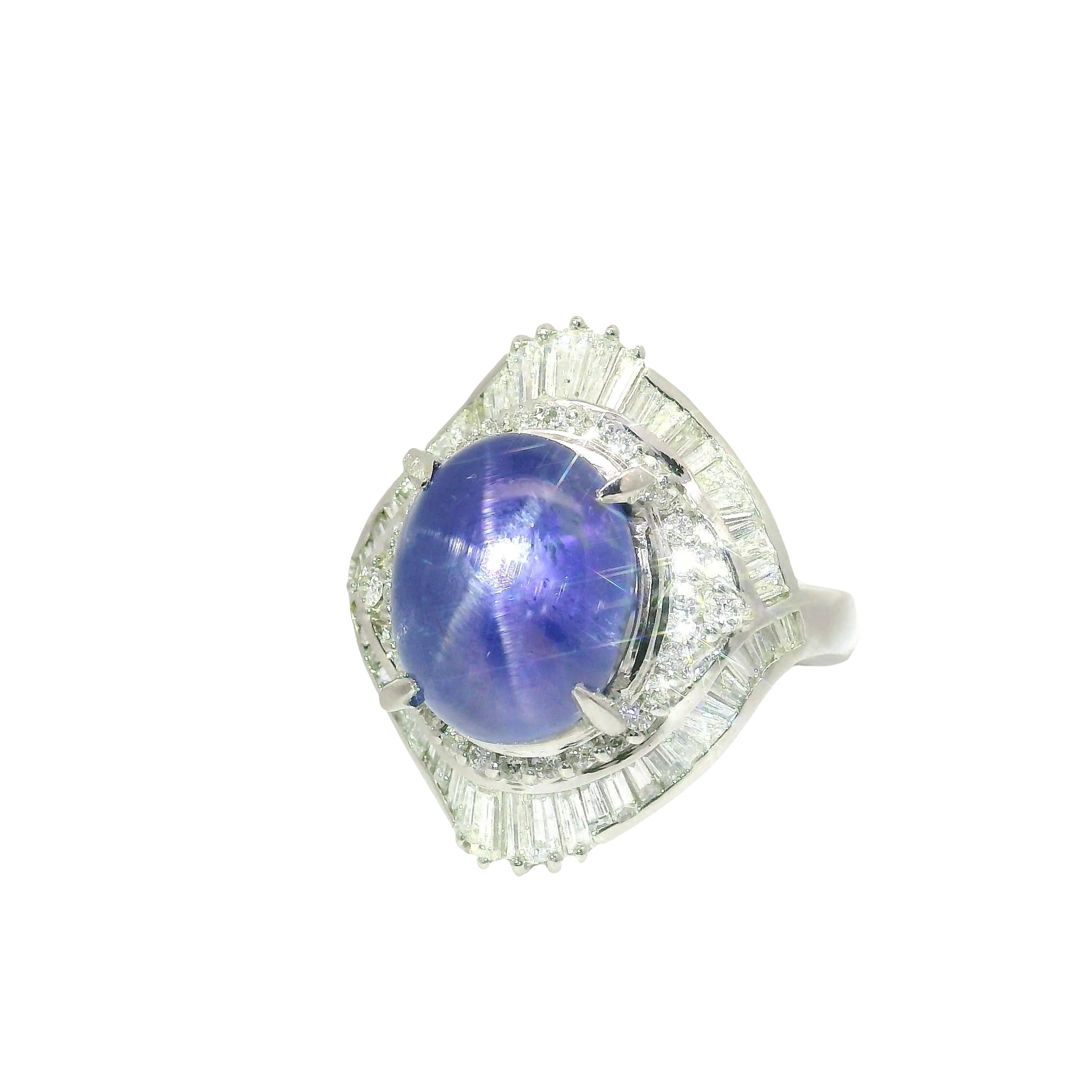 10.75 Carat Blue Star Sapphire Diamond Platinum Double Halo Ring