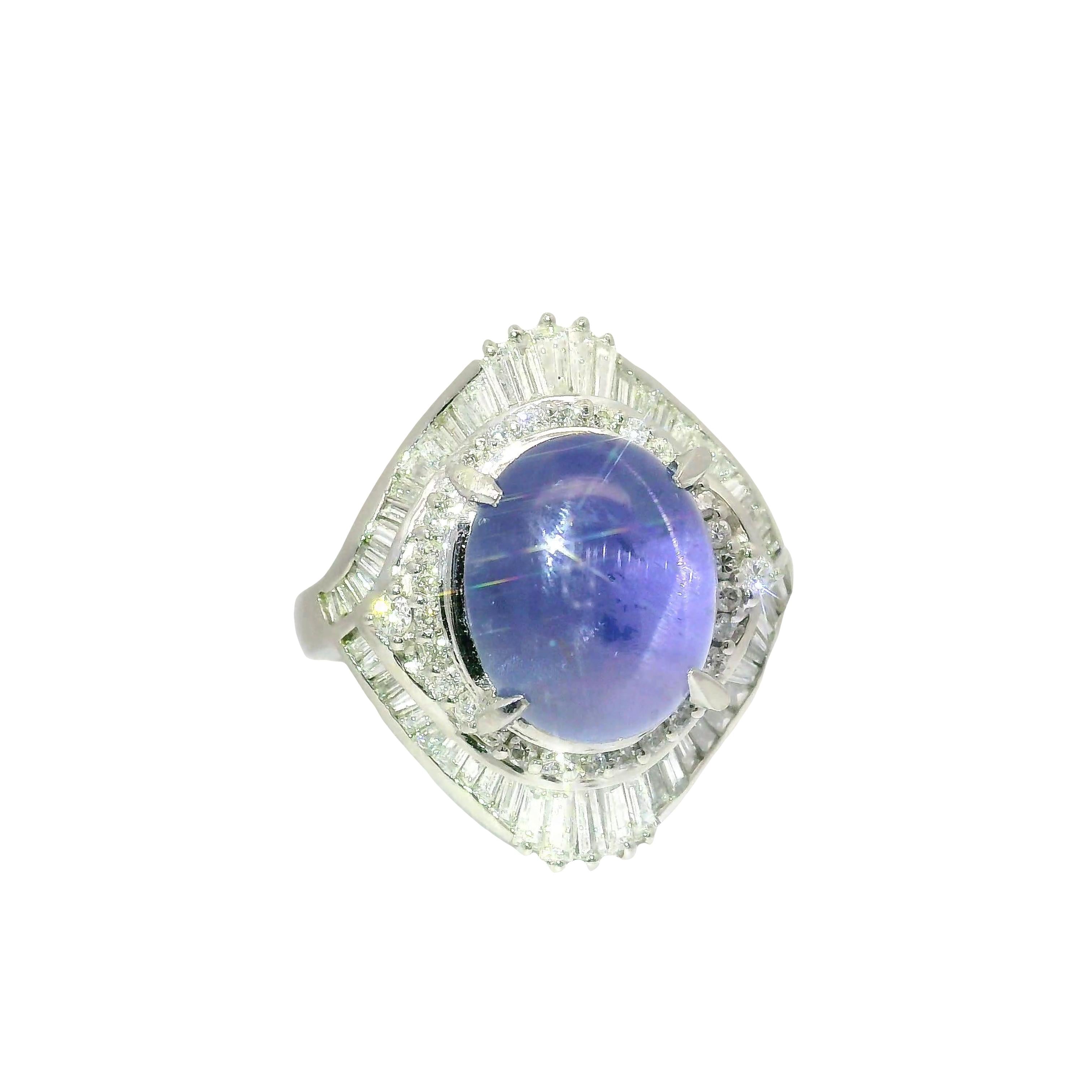 10.75 Carat Blue Star Sapphire Diamond Platinum Double Halo Ring