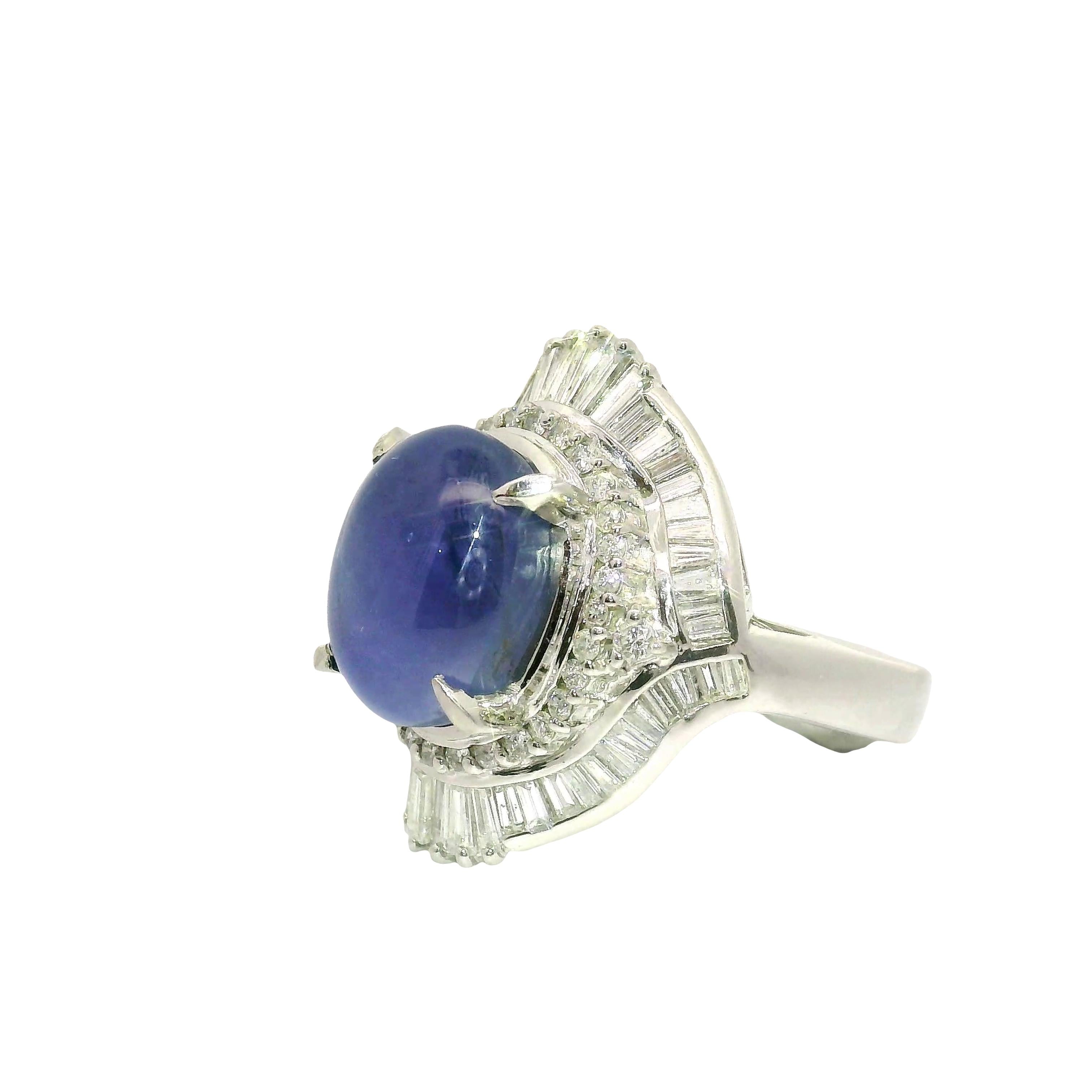 10.75 Carat Blue Star Sapphire Diamond Platinum Double Halo Ring