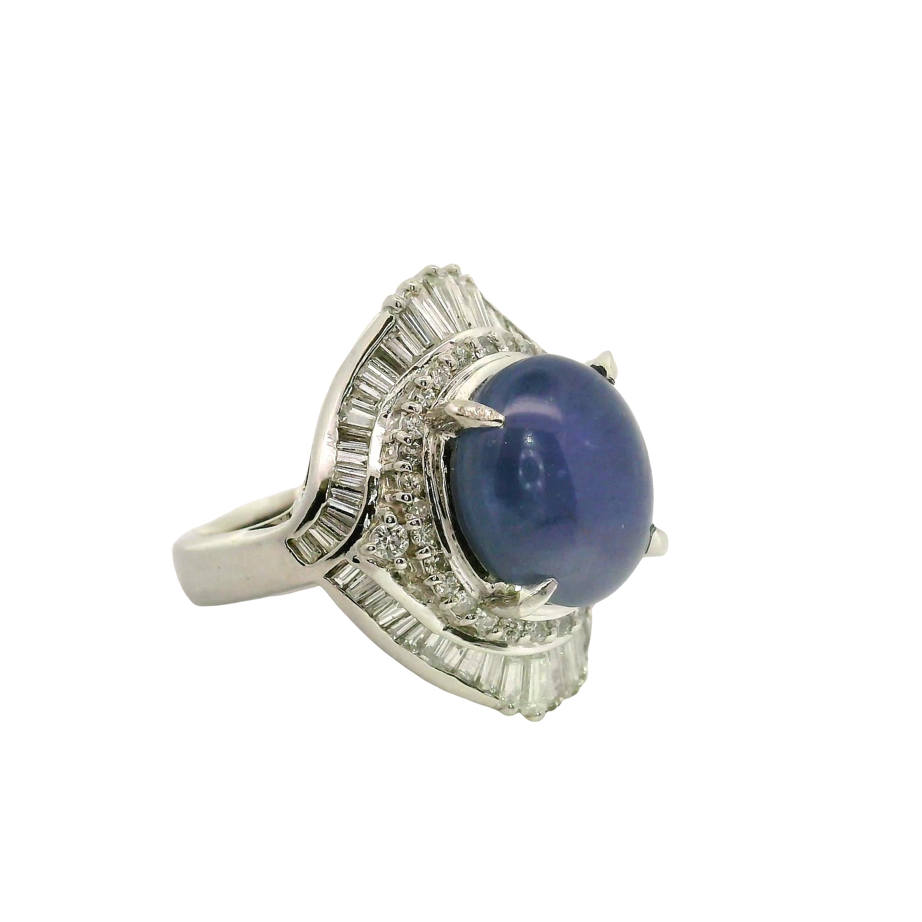 10.75 Carat Blue Star Sapphire Diamond Platinum Double Halo Ring