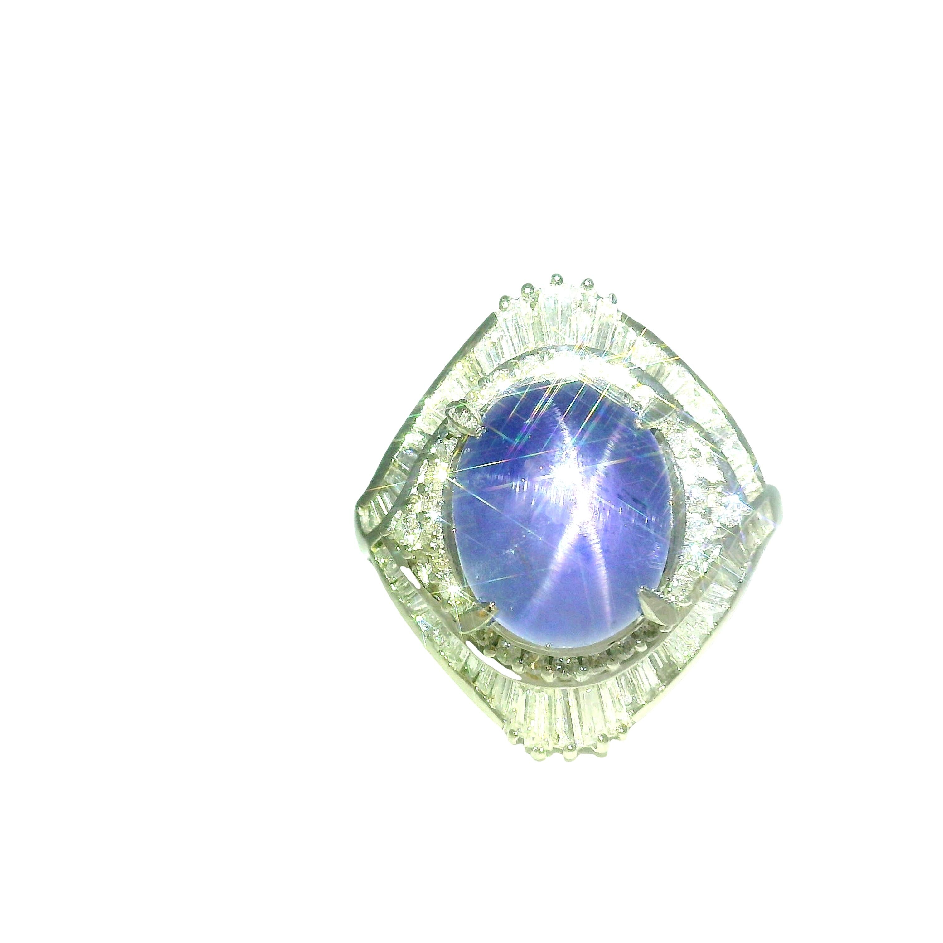 10.75 Carat Blue Star Sapphire Diamond Platinum Double Halo Ring
