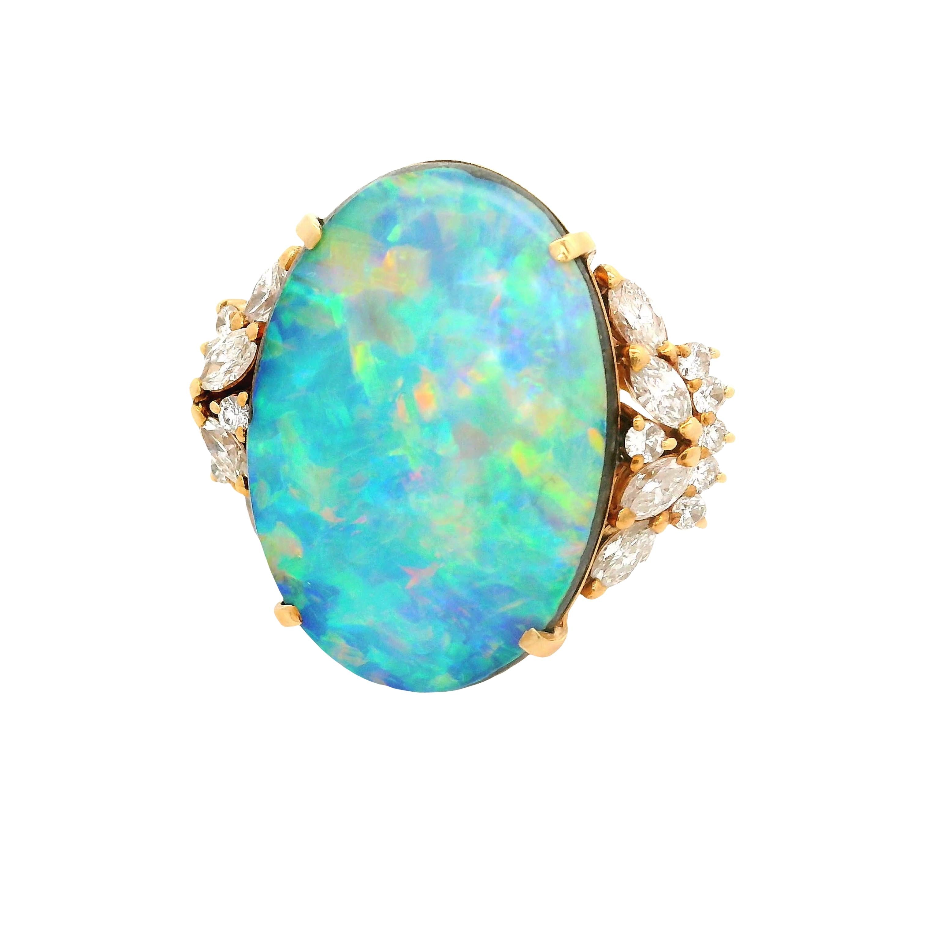 17.50 Carat Australian Boulder Opal Diamond 18K Yellow Gold Ring