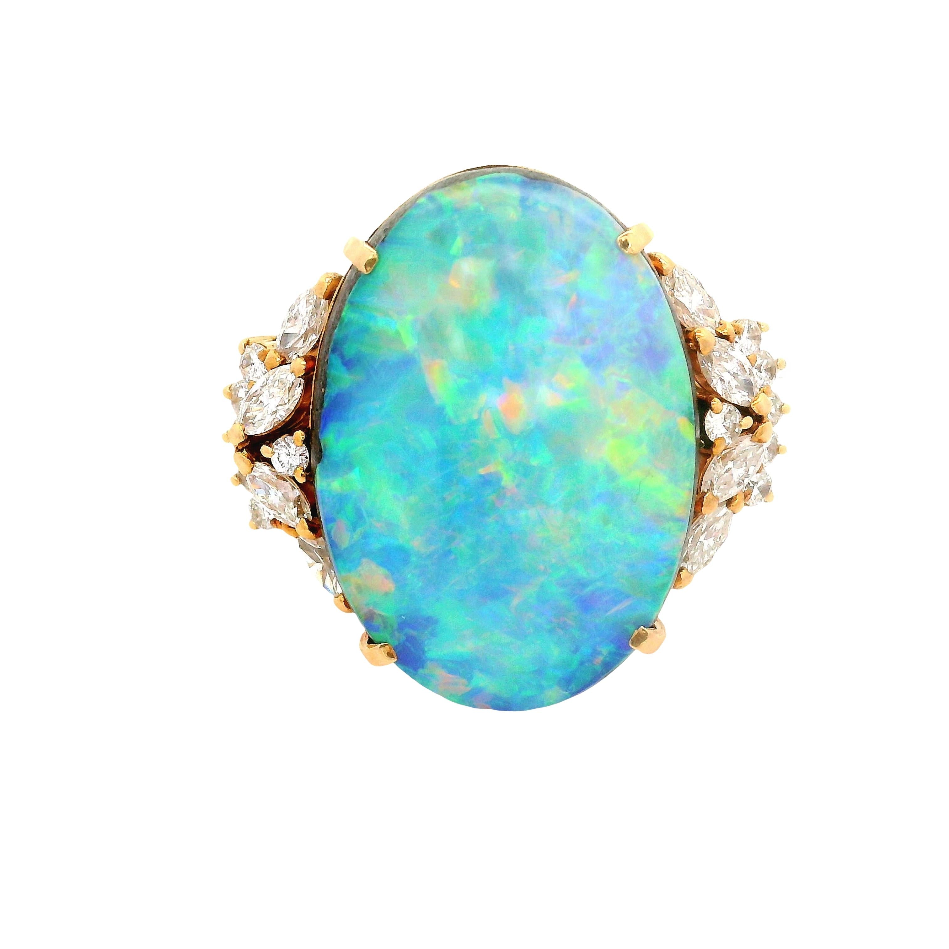 17.50 Carat Australian Boulder Opal Diamond 18K Yellow Gold Ring
