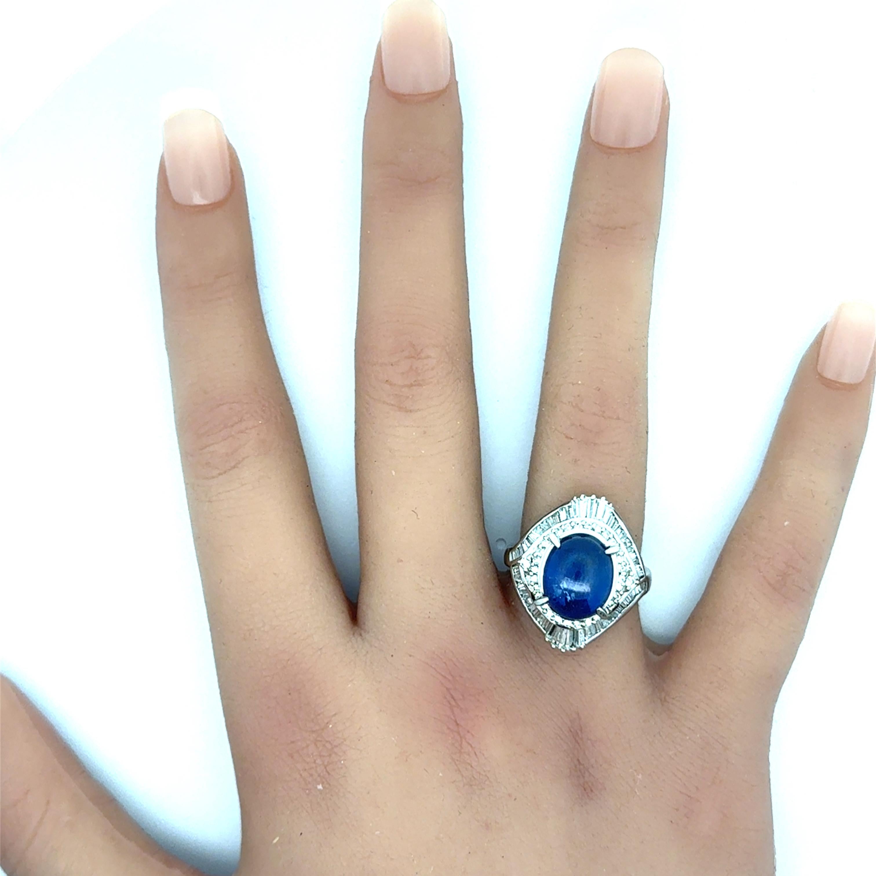 10.75 Carat Blue Star Sapphire Diamond Platinum Double Halo Ring