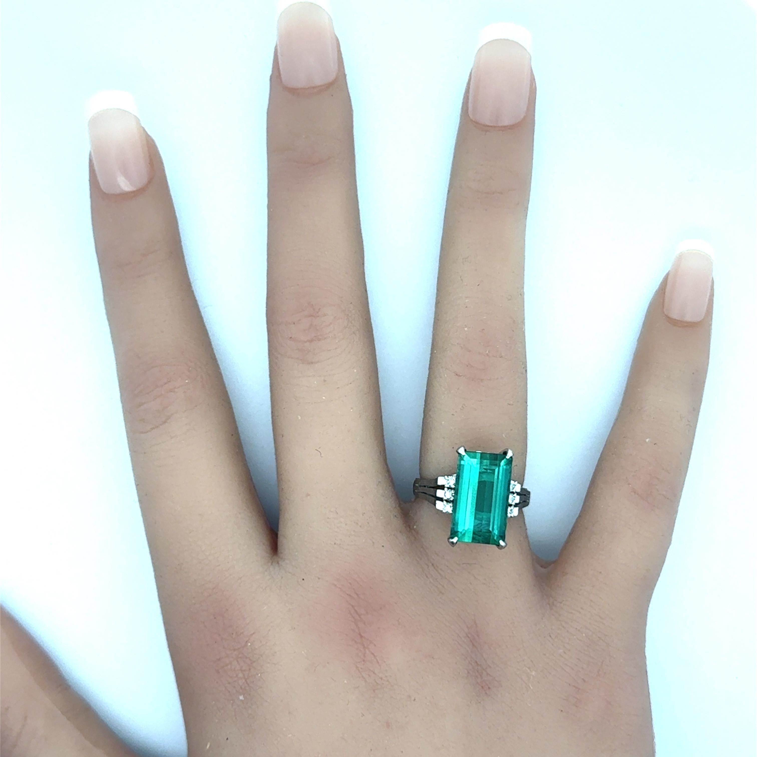 7.46 Carat Green Tourmaline Diamond Platinum Ring