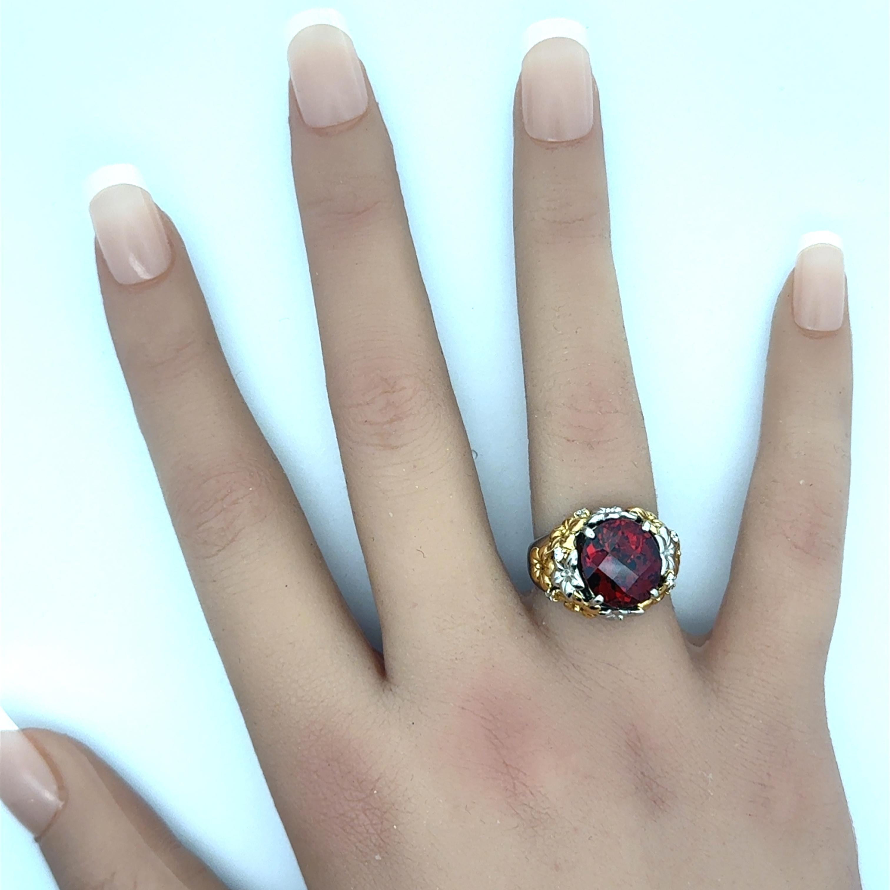 8.41 Carat Garnet Diamond Platinum-18K Yellow Gold Flower Motif Ring