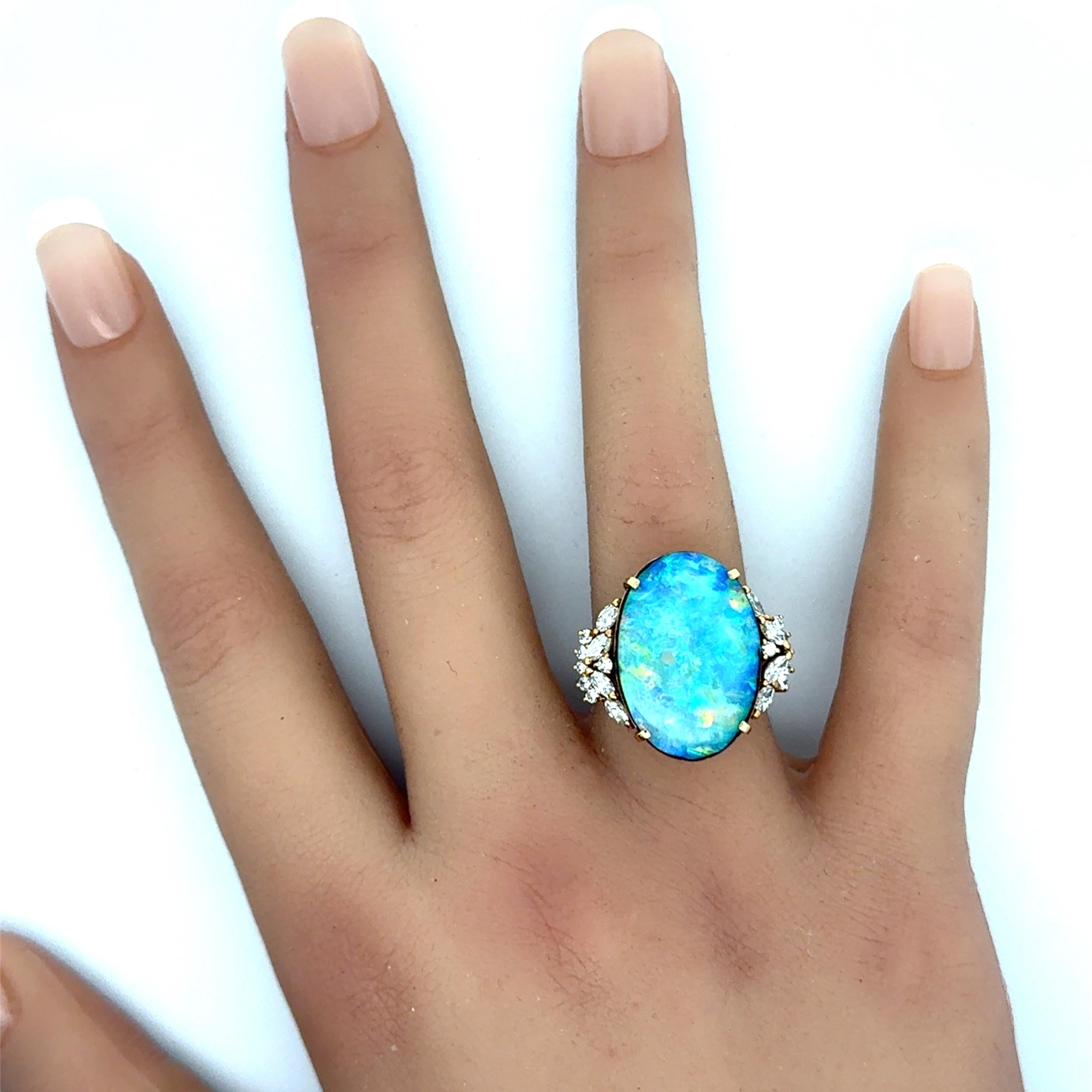 17.50 Carat Australian Boulder Opal Diamond 18K Yellow Gold Ring