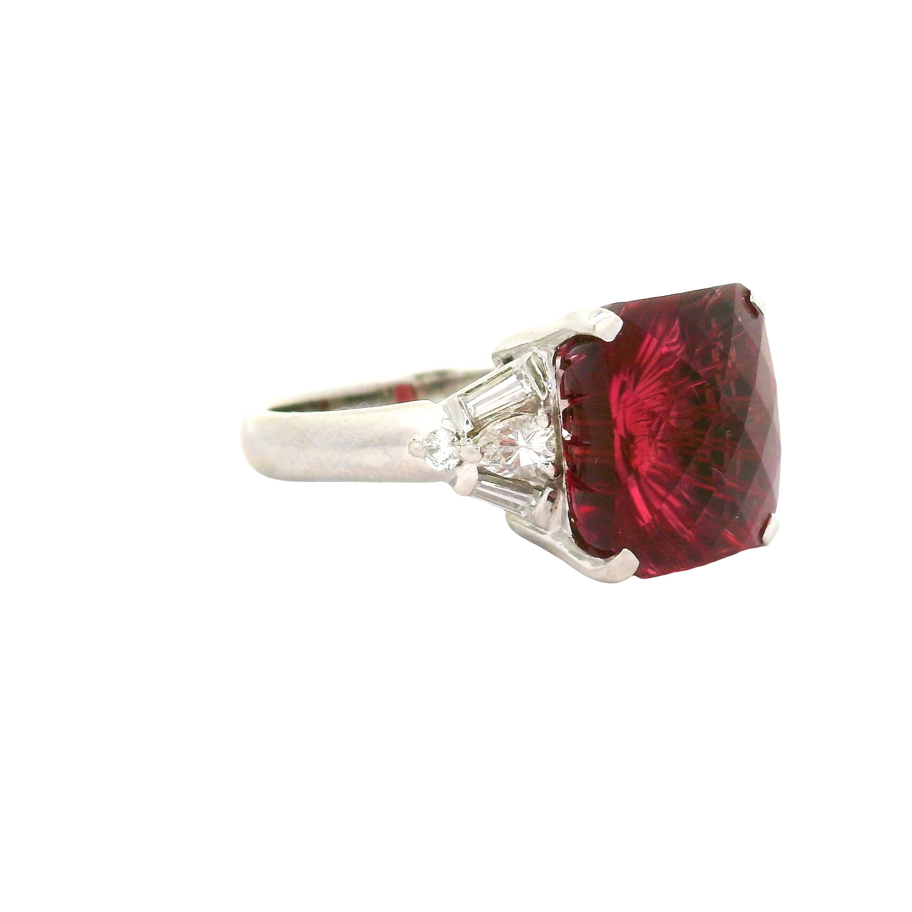 8.95 Carat Fantasy-Cut Pink Tourmaline Diamond Platinum Ring