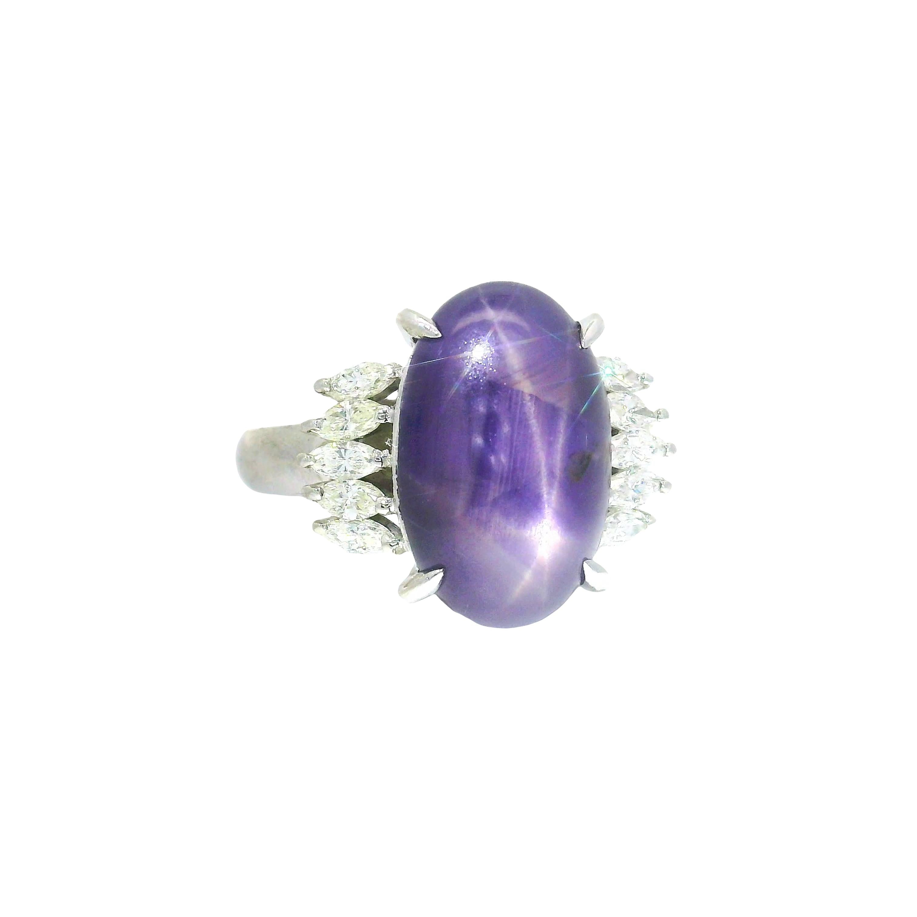 12.13 Carat Purple Star Sapphire Diamond Platinum Ring