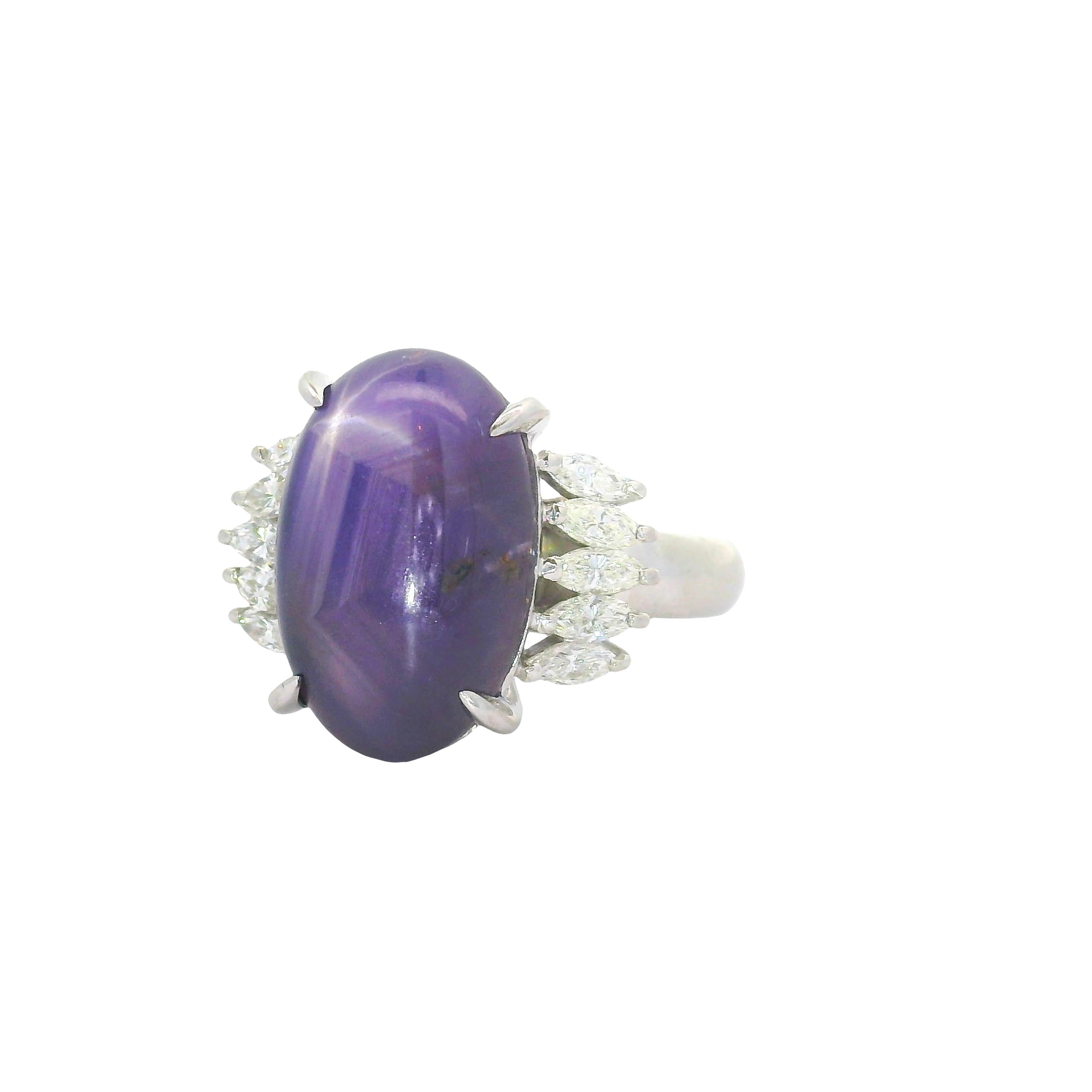 12.13 Carat Purple Star Sapphire Diamond Platinum Ring