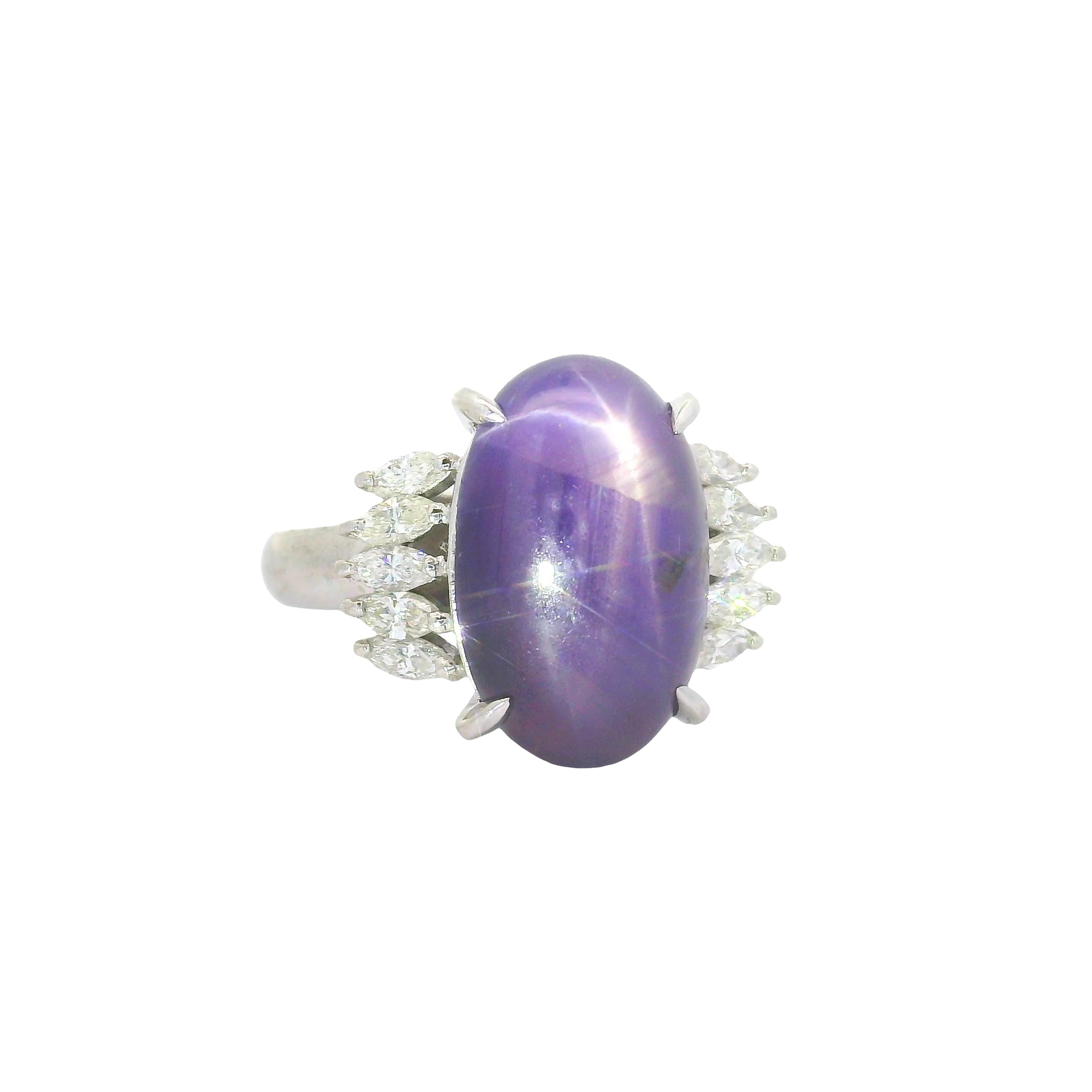 12.13 Carat Purple Star Sapphire Diamond Platinum Ring