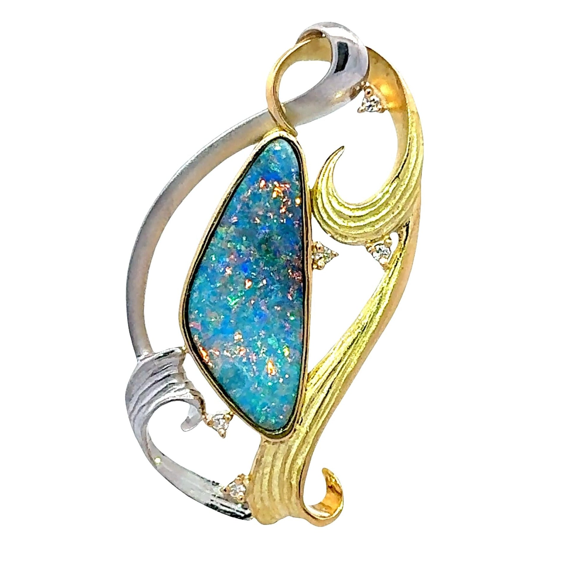 9.83 Carat Boulder Opal Diamond Platinum-18K Yellow Gold Brooch-Pendant
