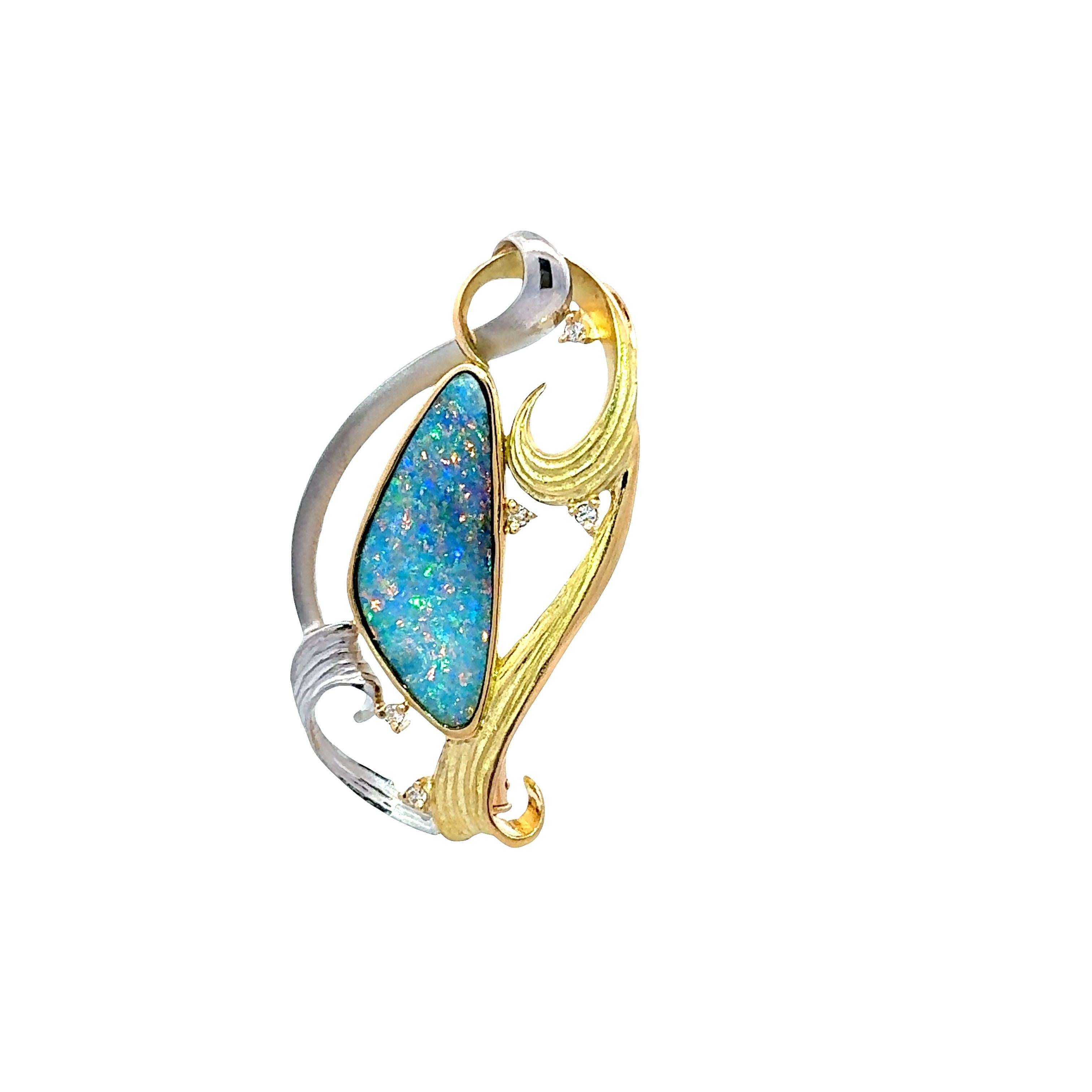 9.83 Carat Boulder Opal Diamond Platinum-18K Yellow Gold Brooch-Pendant