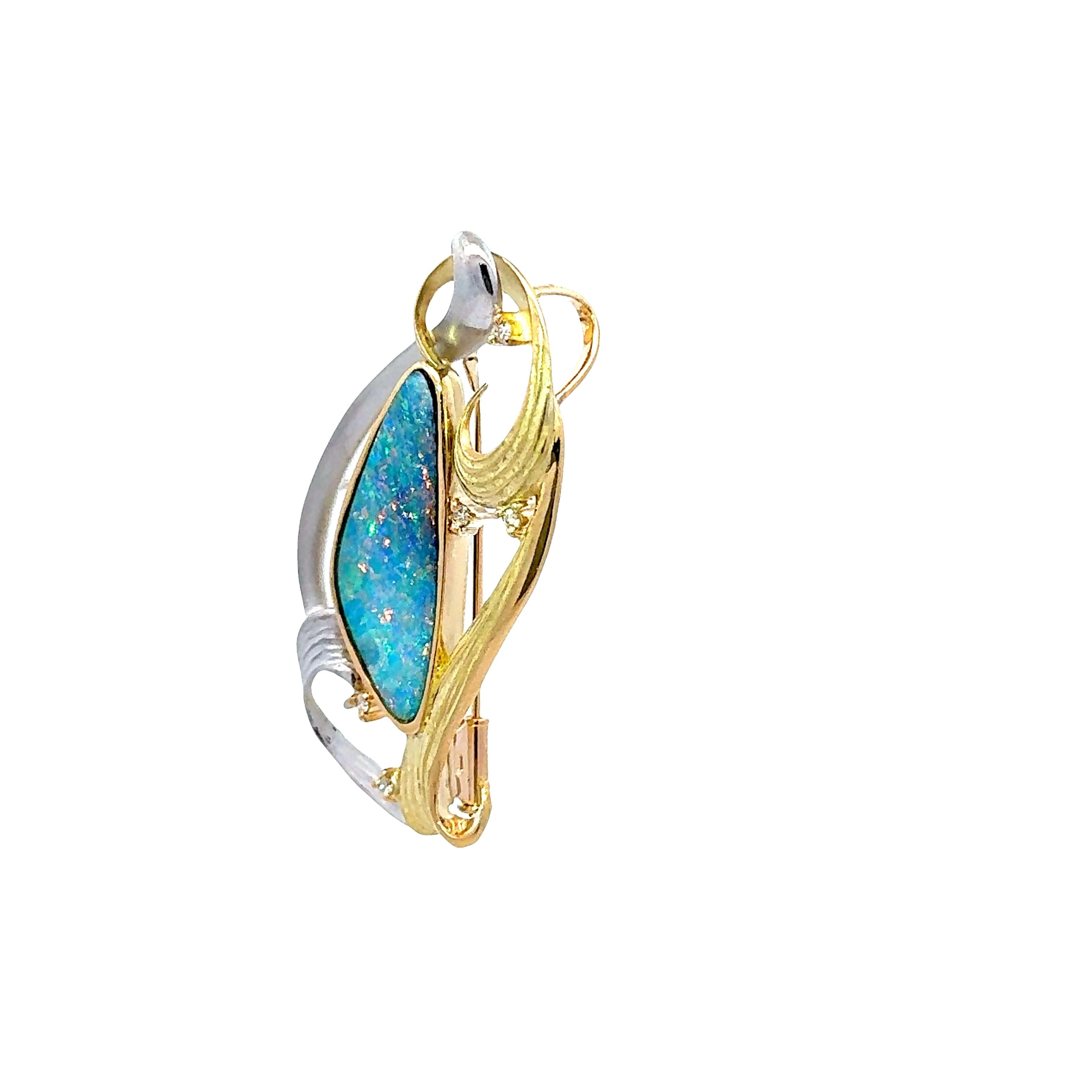 9.83 Carat Boulder Opal Diamond Platinum-18K Yellow Gold Brooch-Pendant