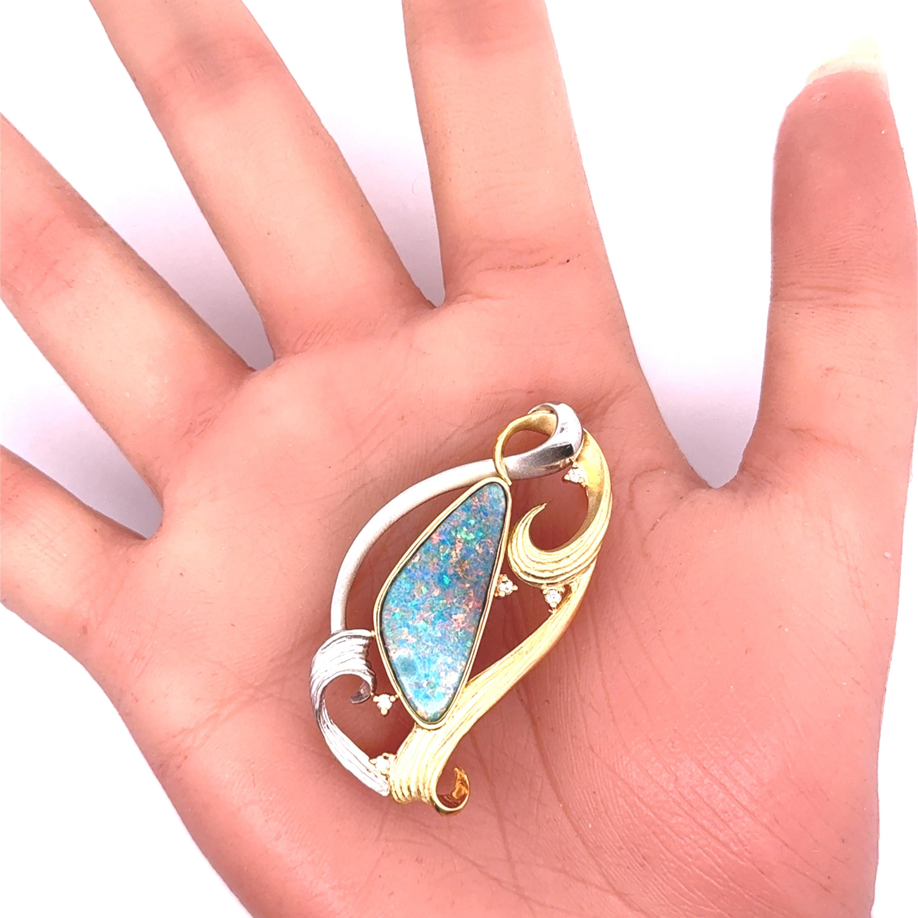 9.83 Carat Boulder Opal Diamond Platinum-18K Yellow Gold Brooch-Pendant