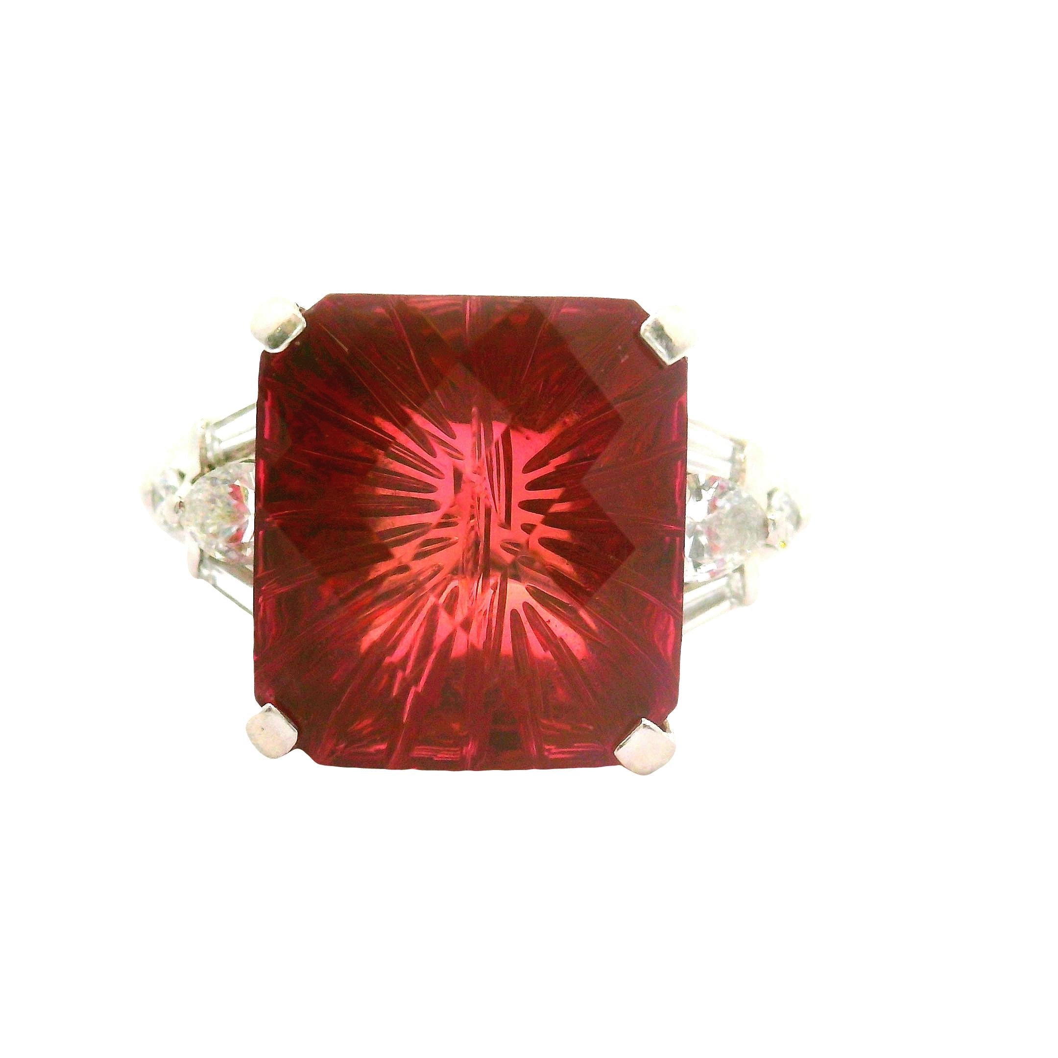 8.95 Carat Fantasy-Cut Pink Tourmaline Diamond Platinum Ring