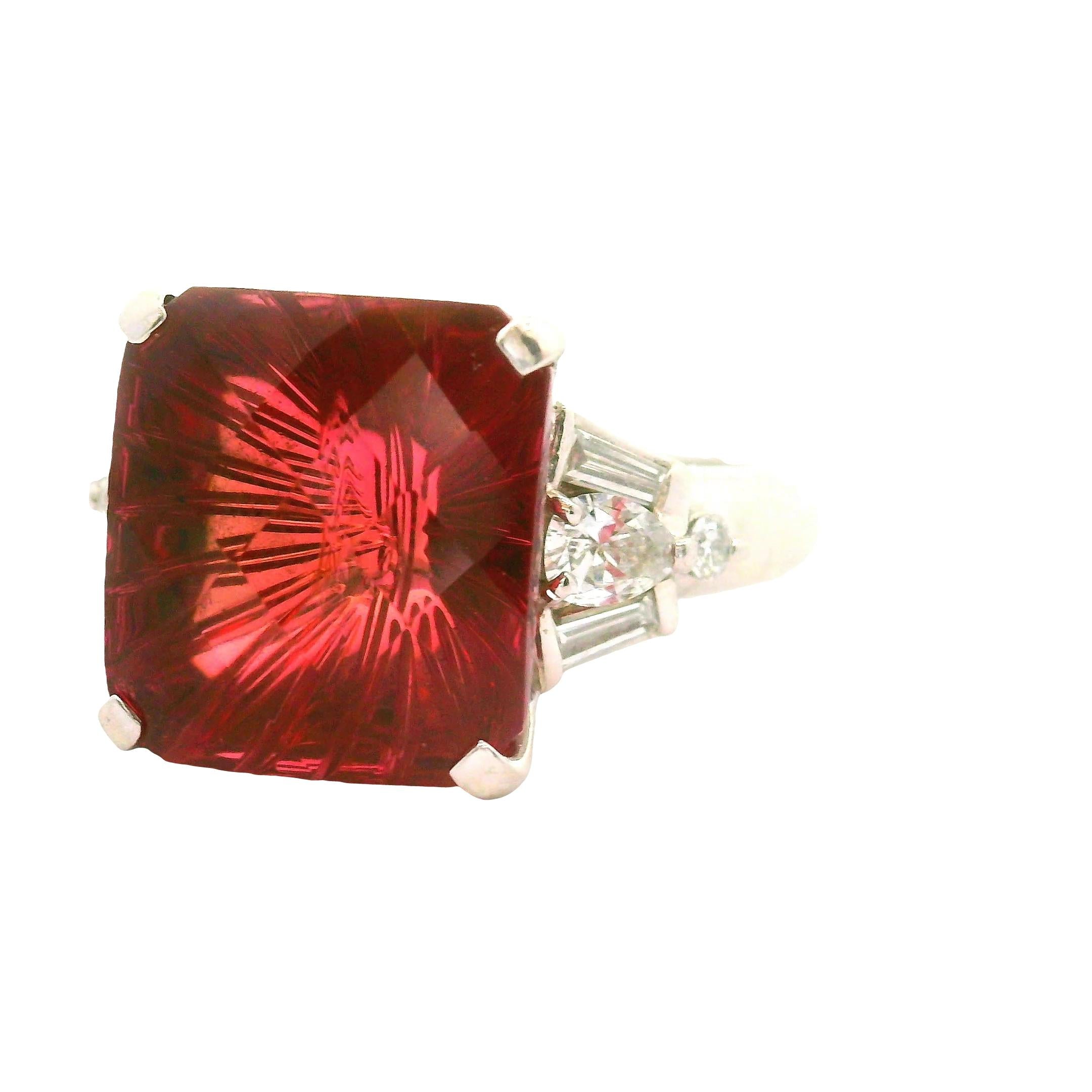 8.95 Carat Fantasy-Cut Pink Tourmaline Diamond Platinum Ring