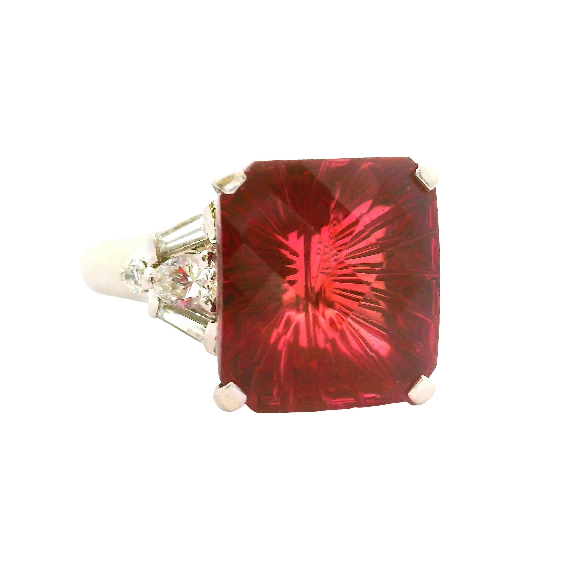 8.95 Carat Fantasy-Cut Pink Tourmaline Diamond Platinum Ring