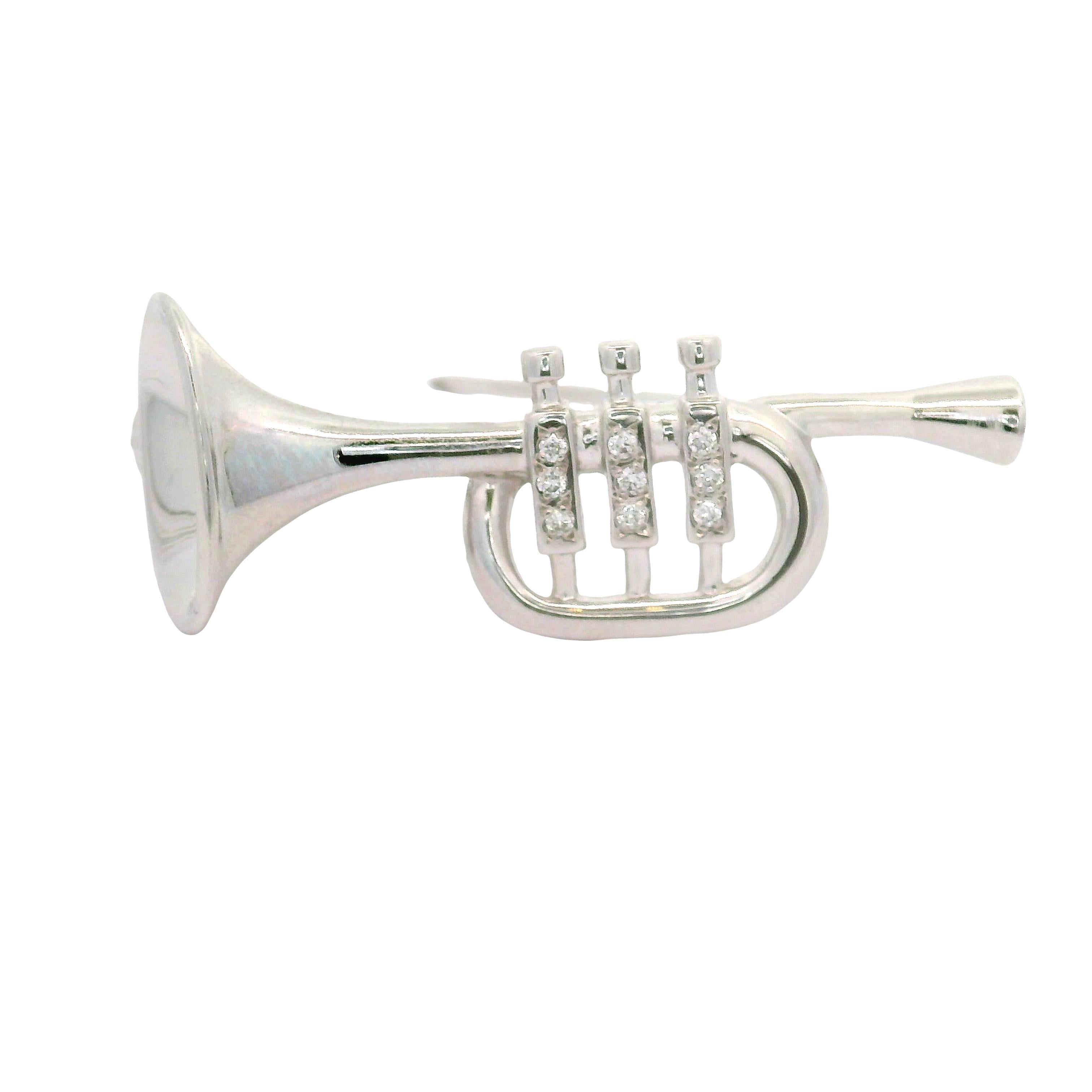Diamond Platinum-14K White Gold Trumpet Brooch Pendant