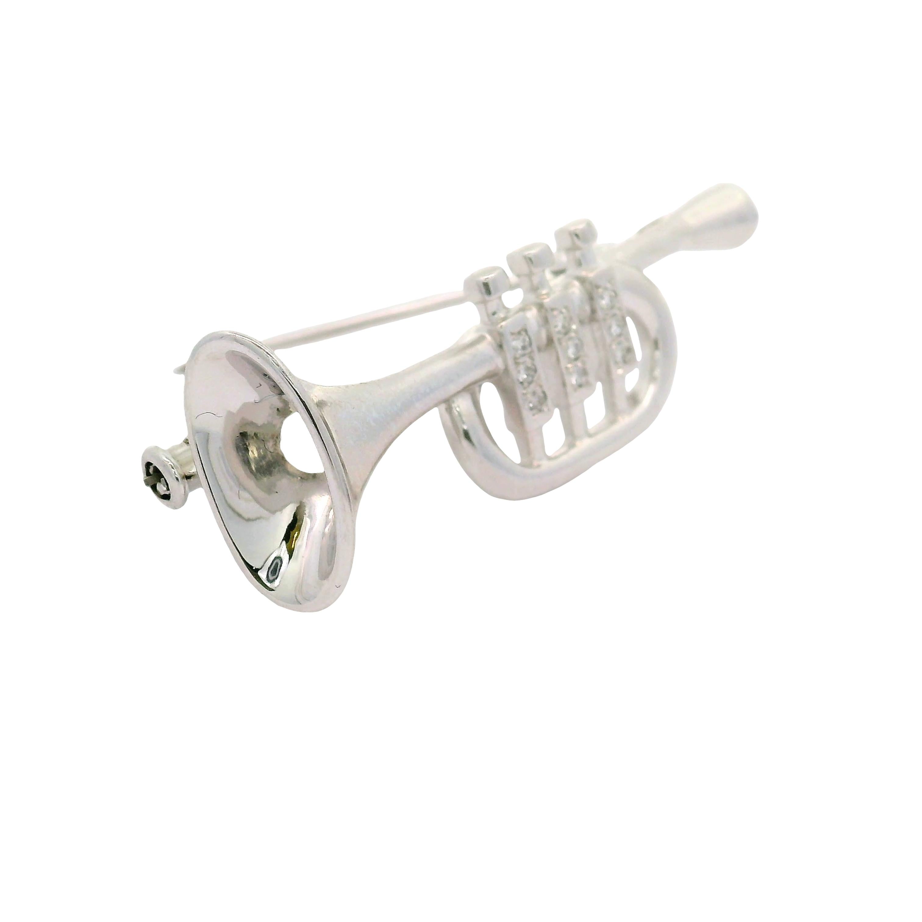 Diamond Platinum-14K White Gold Trumpet Brooch Pendant
