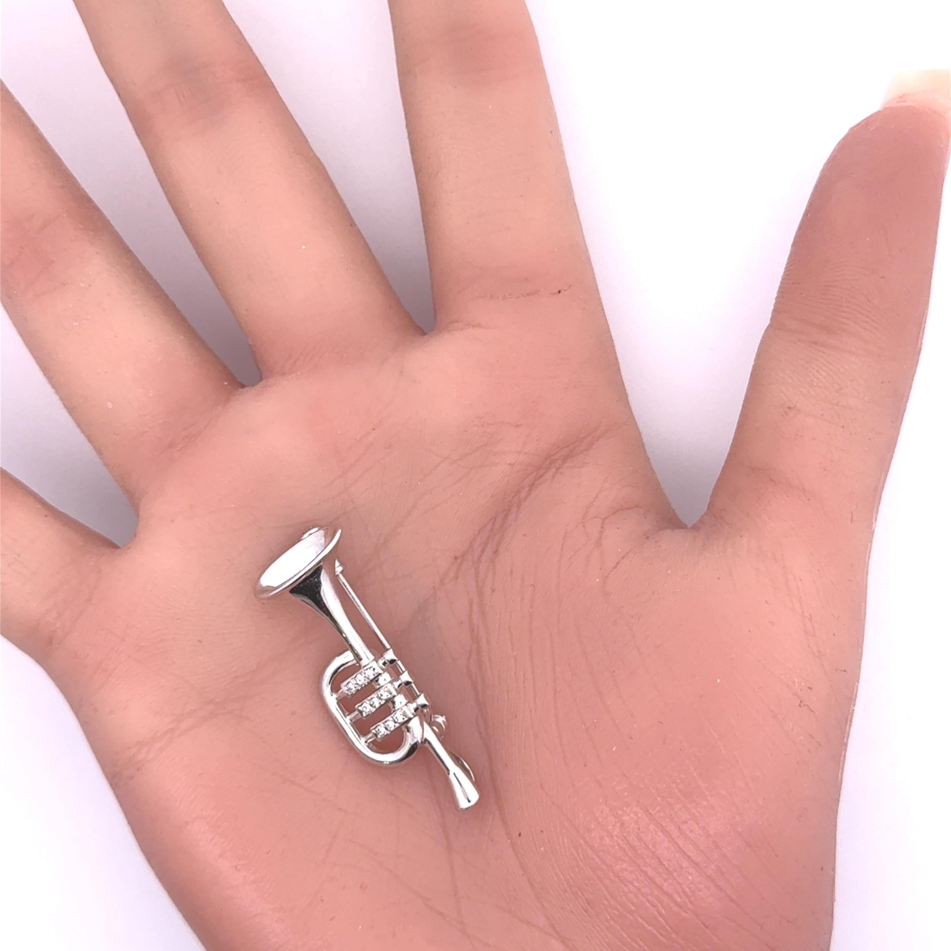 Diamond Platinum-14K White Gold Trumpet Brooch Pendant