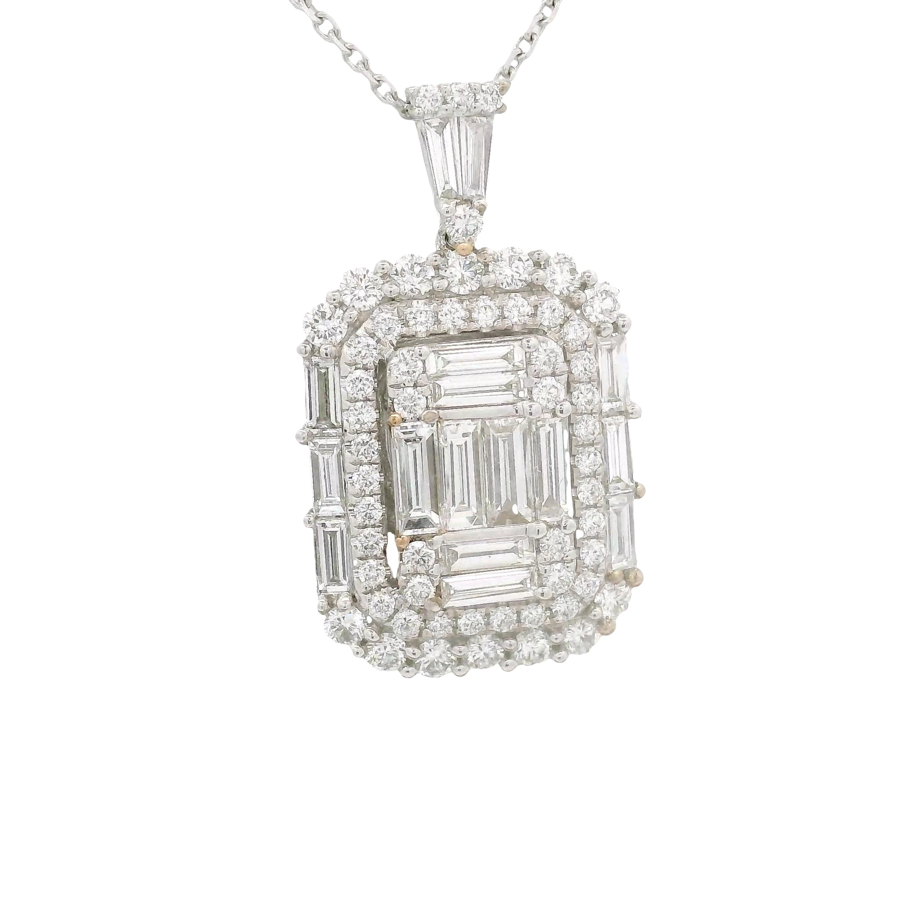 Diamond 18K White Gold Art-Deco-Style Pendant Chain