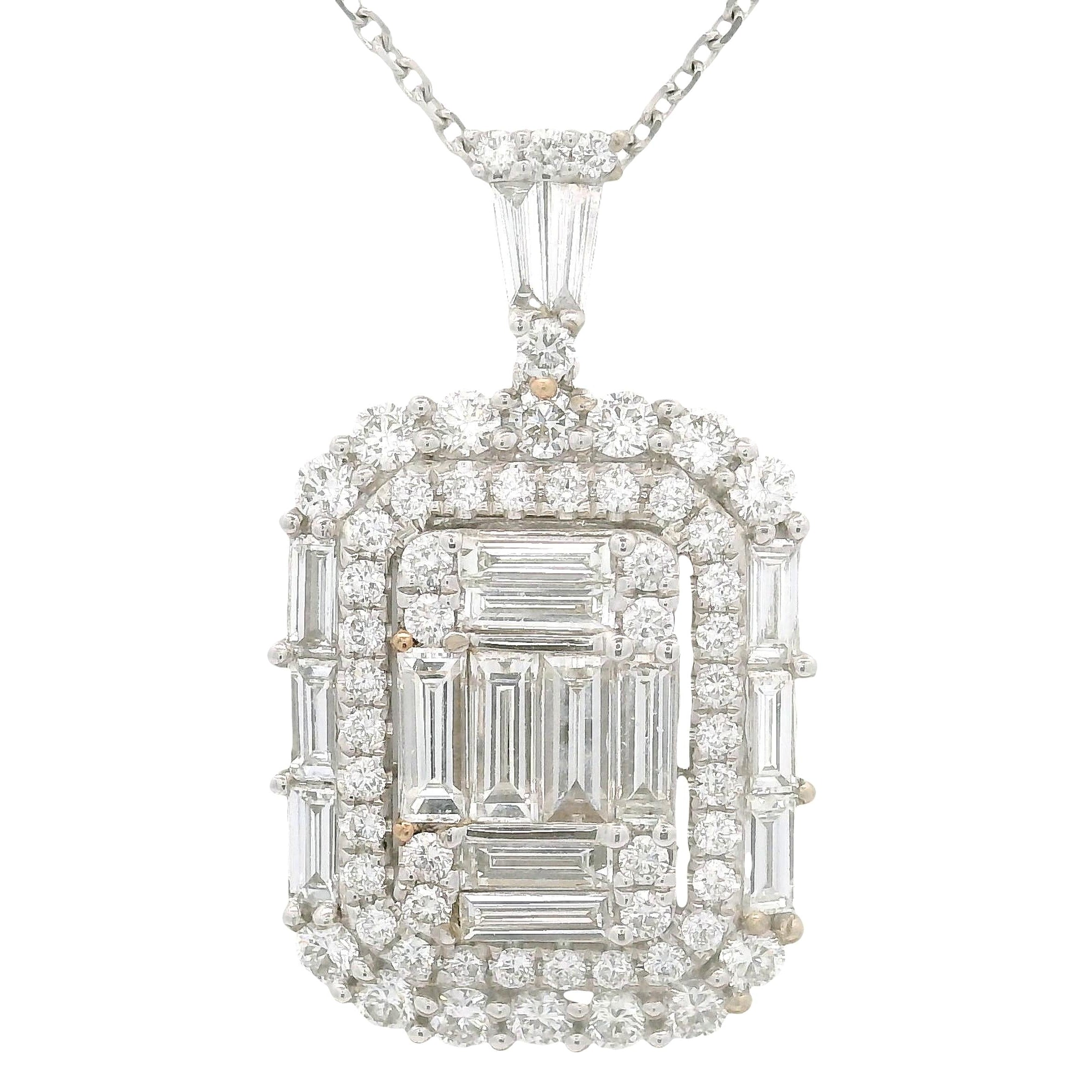 Diamond 18K White Gold Art-Deco-Style Pendant Chain