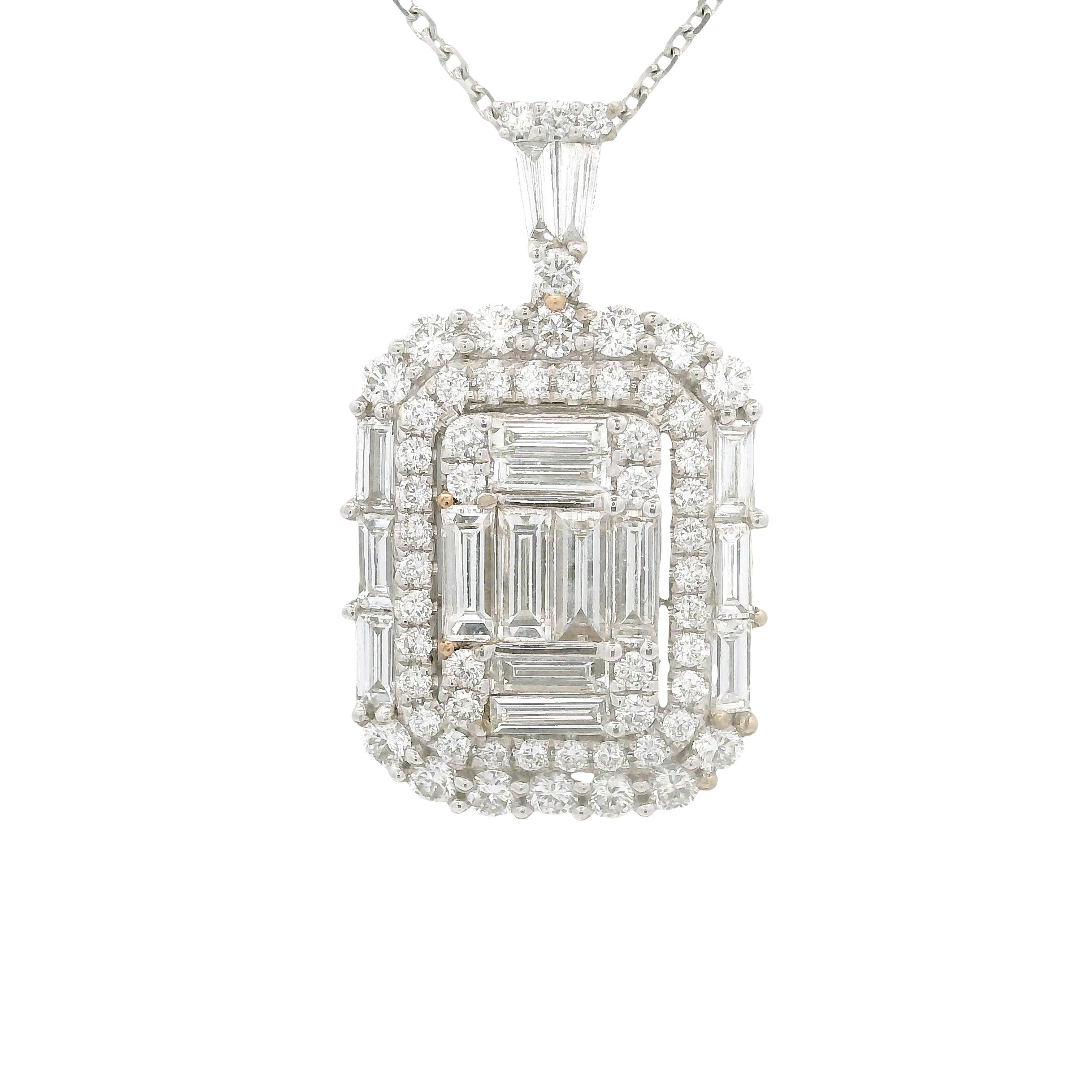 Diamond 18K White Gold Art-Deco-Style Pendant Chain