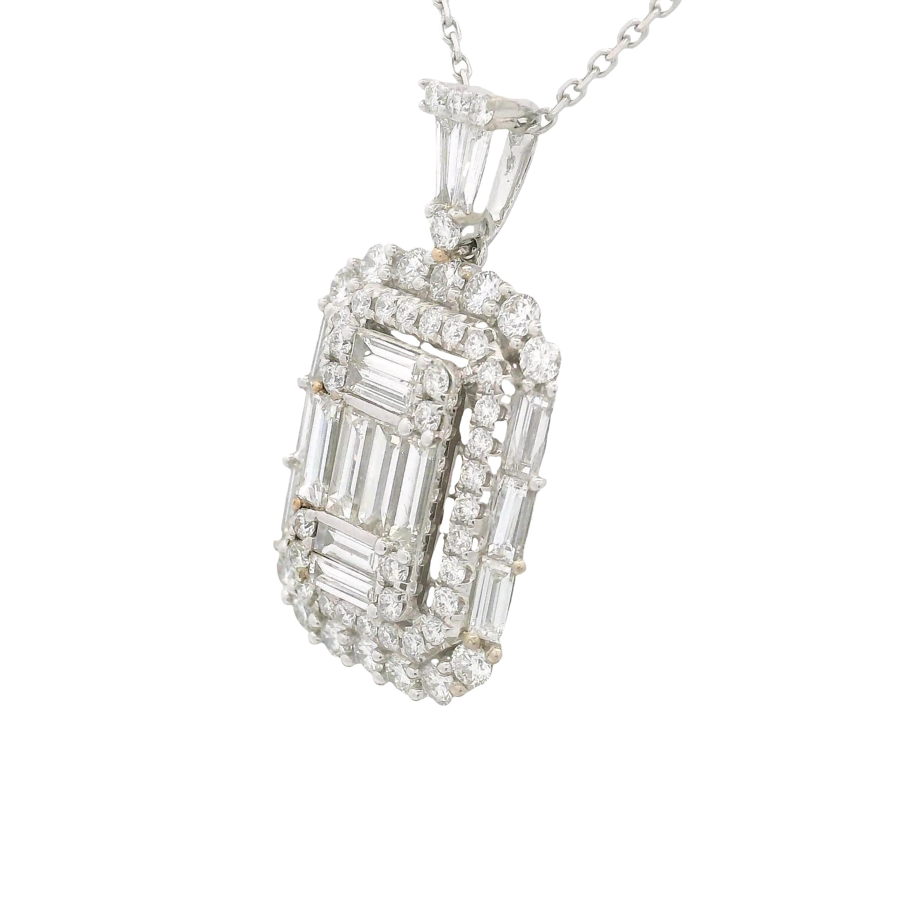 Diamond 18K White Gold Art-Deco-Style Pendant Chain