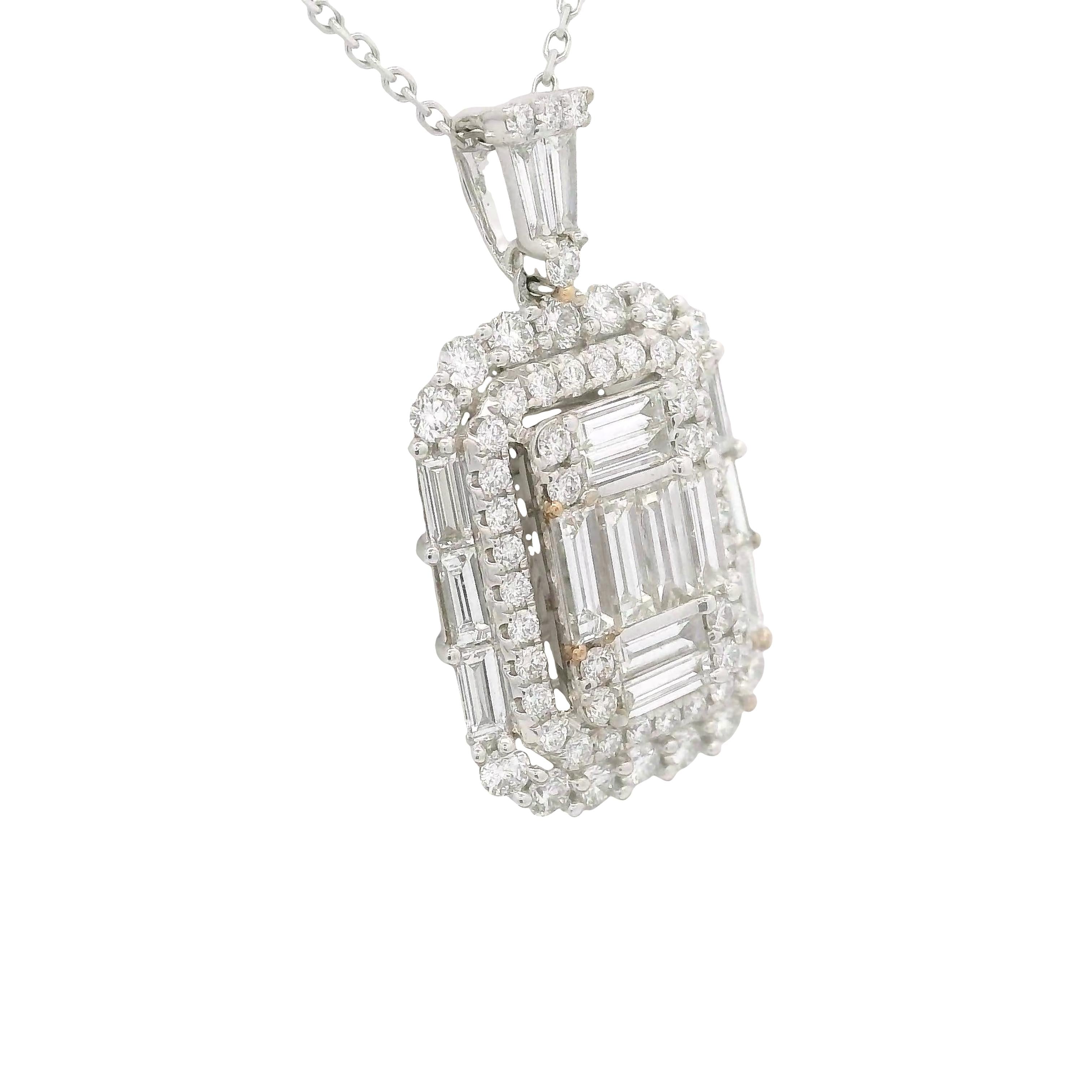 Diamond 18K White Gold Art-Deco-Style Pendant Chain