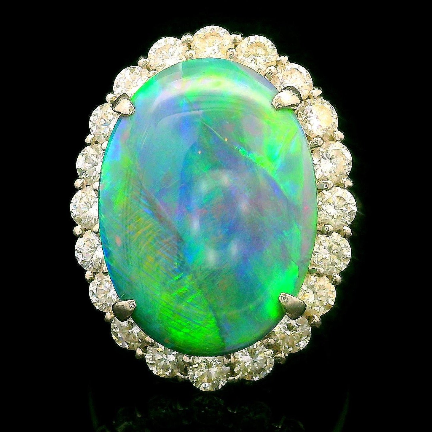 8.38 Carat Australian Black Opal Diamond Platinum Halo Ring