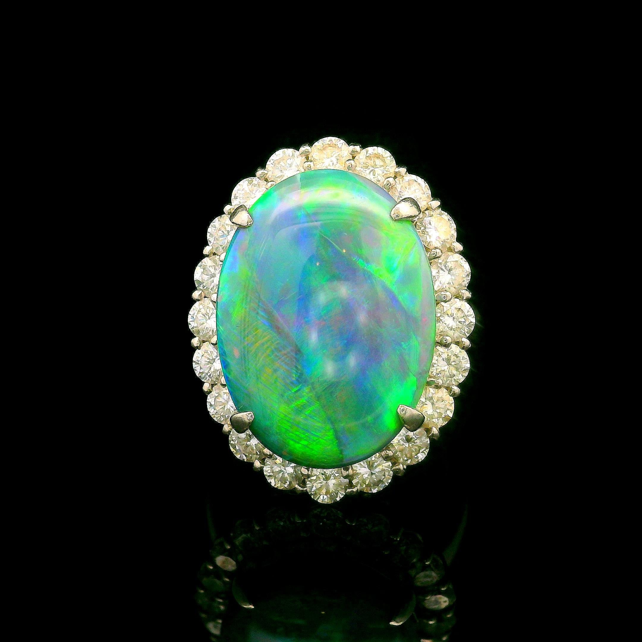 8.38 Carat Australian Black Opal Diamond Platinum Halo Ring